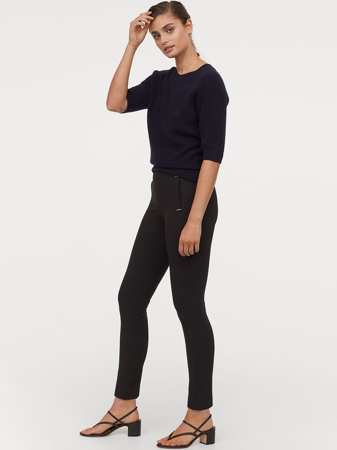 Buy H&M Women Black Stretch Trousers - Trousers for Women 10542362 | Myntra