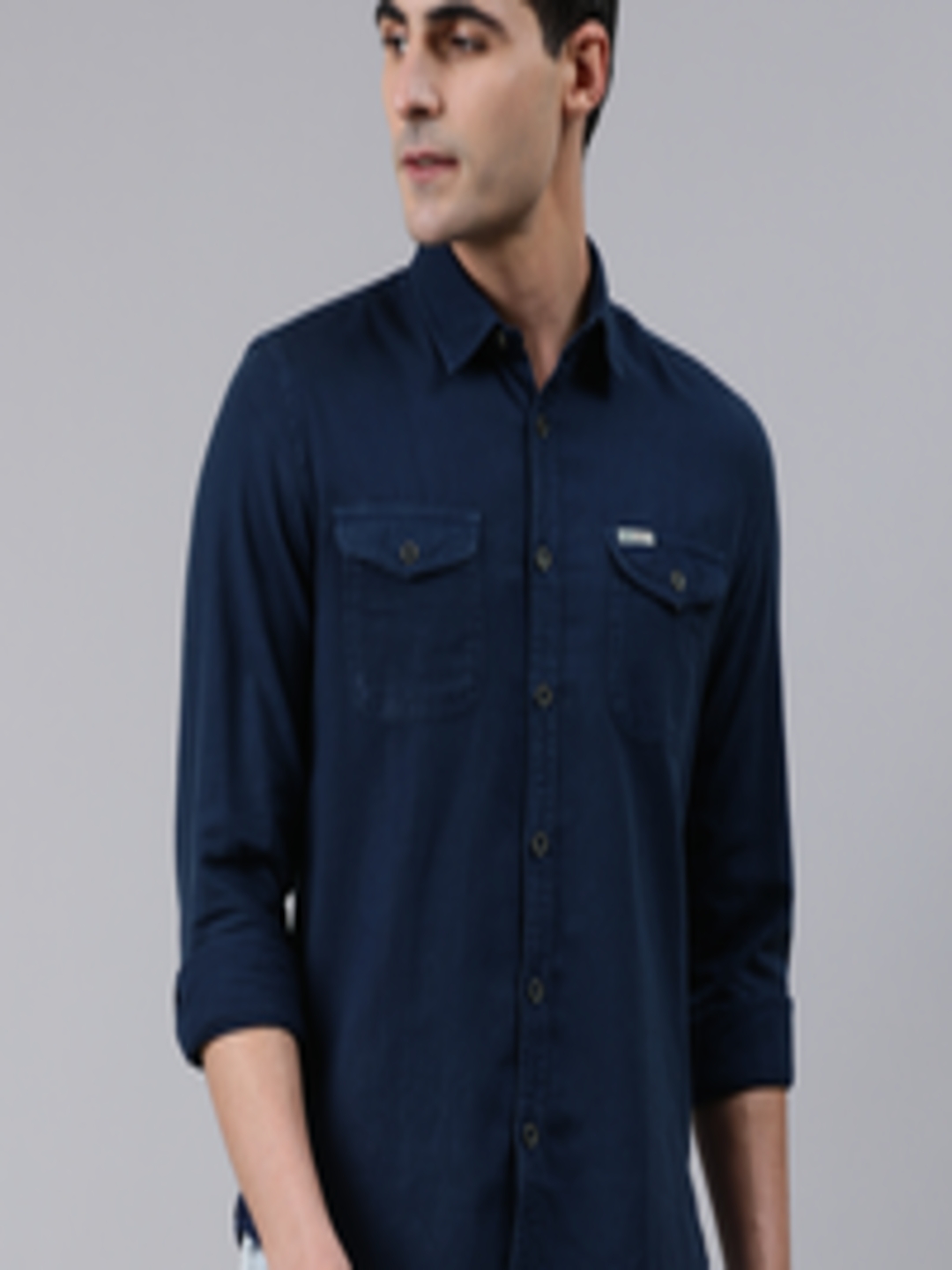Buy U.S. Polo Assn. Denim Co. Men Navy Blue Slim Fit Solid Casual Shirt ...