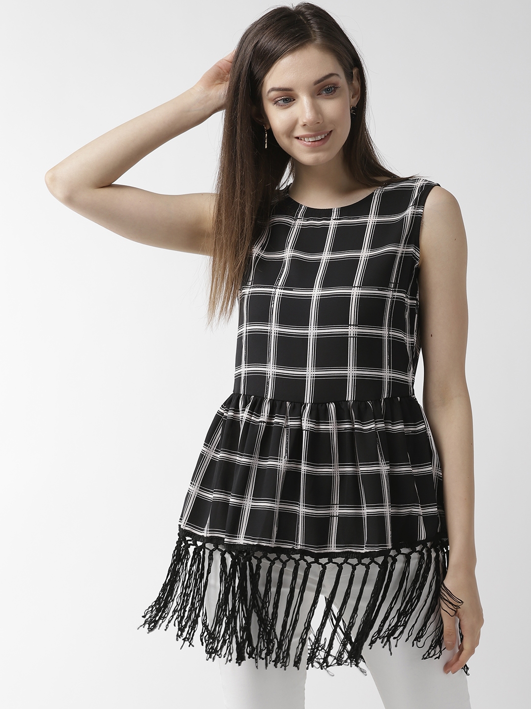 Buy Rue Collection Women Black & White Checked Styled Back Top - Tops ...