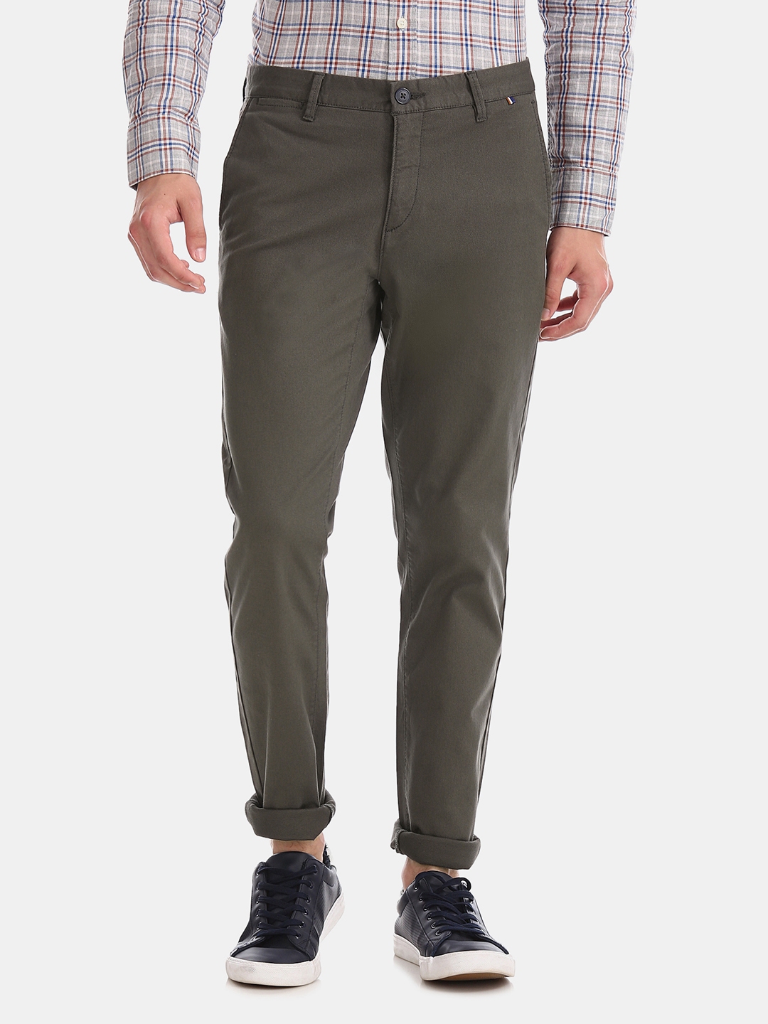 Buy U.S. Polo Assn. Men Olive Green Slim Fit Solid Regular Trousers ...