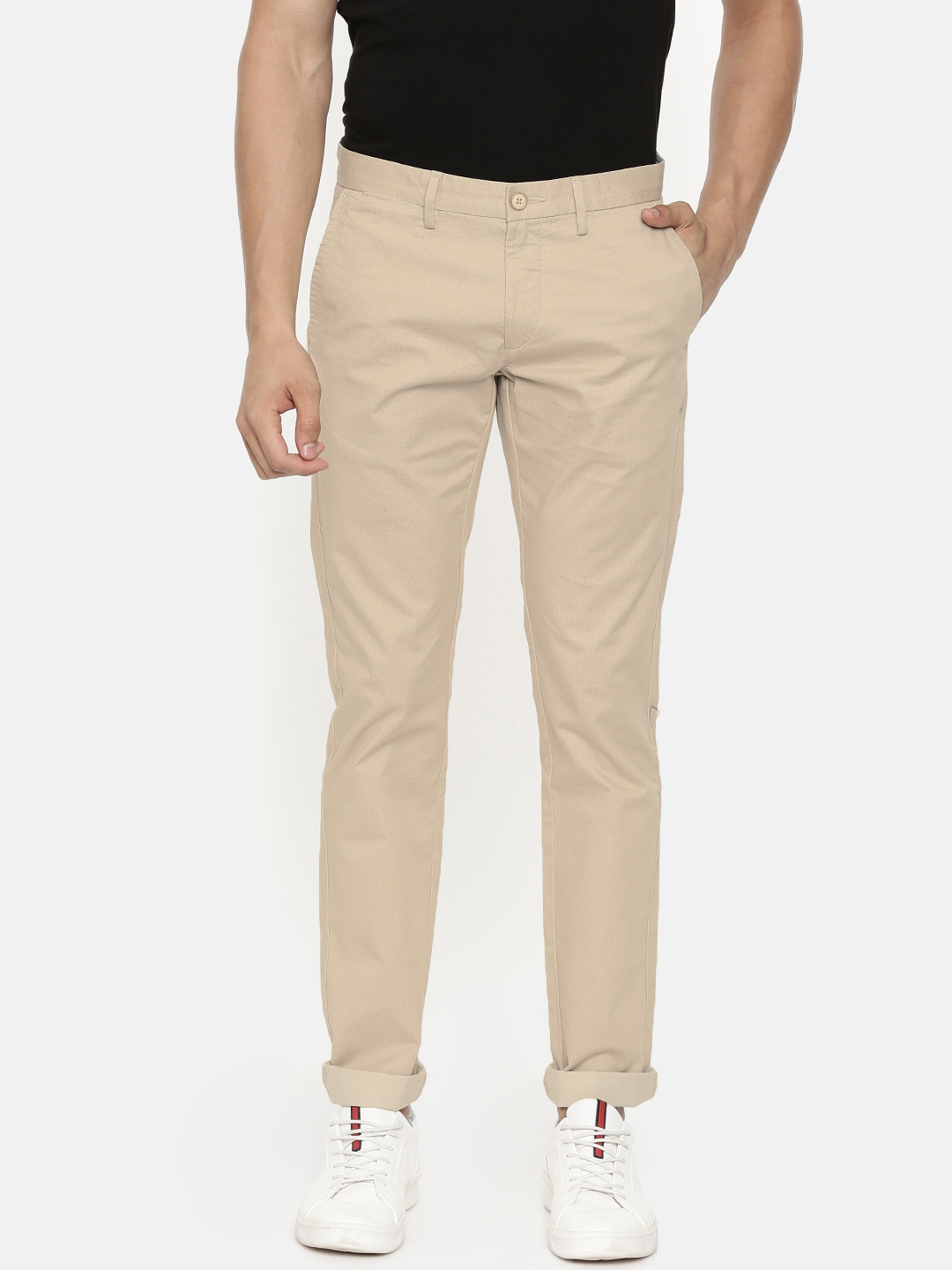 Buy U.S. Polo Assn. Men Beige Slim Fit Printed Regular Trousers ...