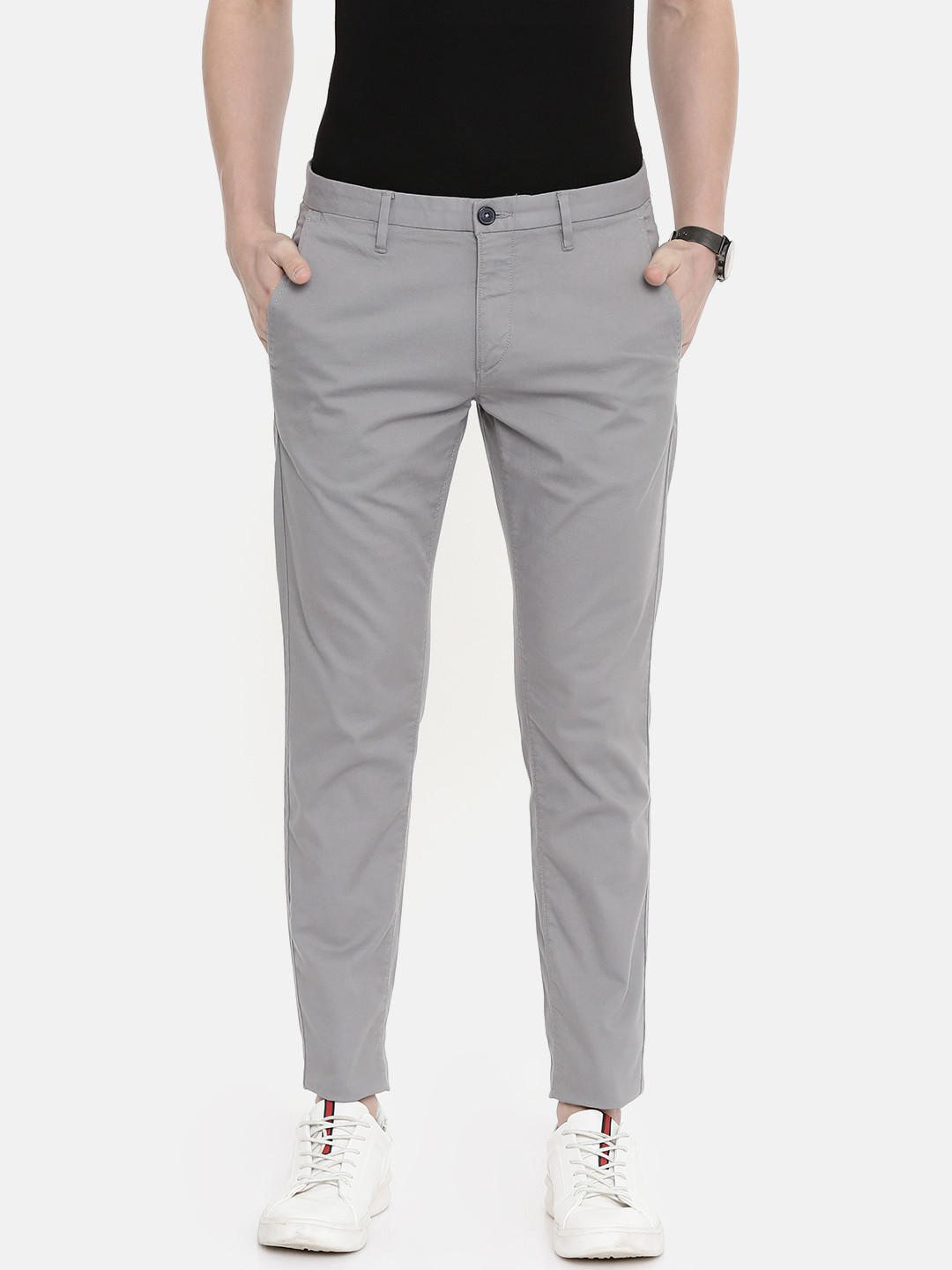 Buy U.S. Polo Assn. Men Grey Regular Fit Solid Regular Trousers ...