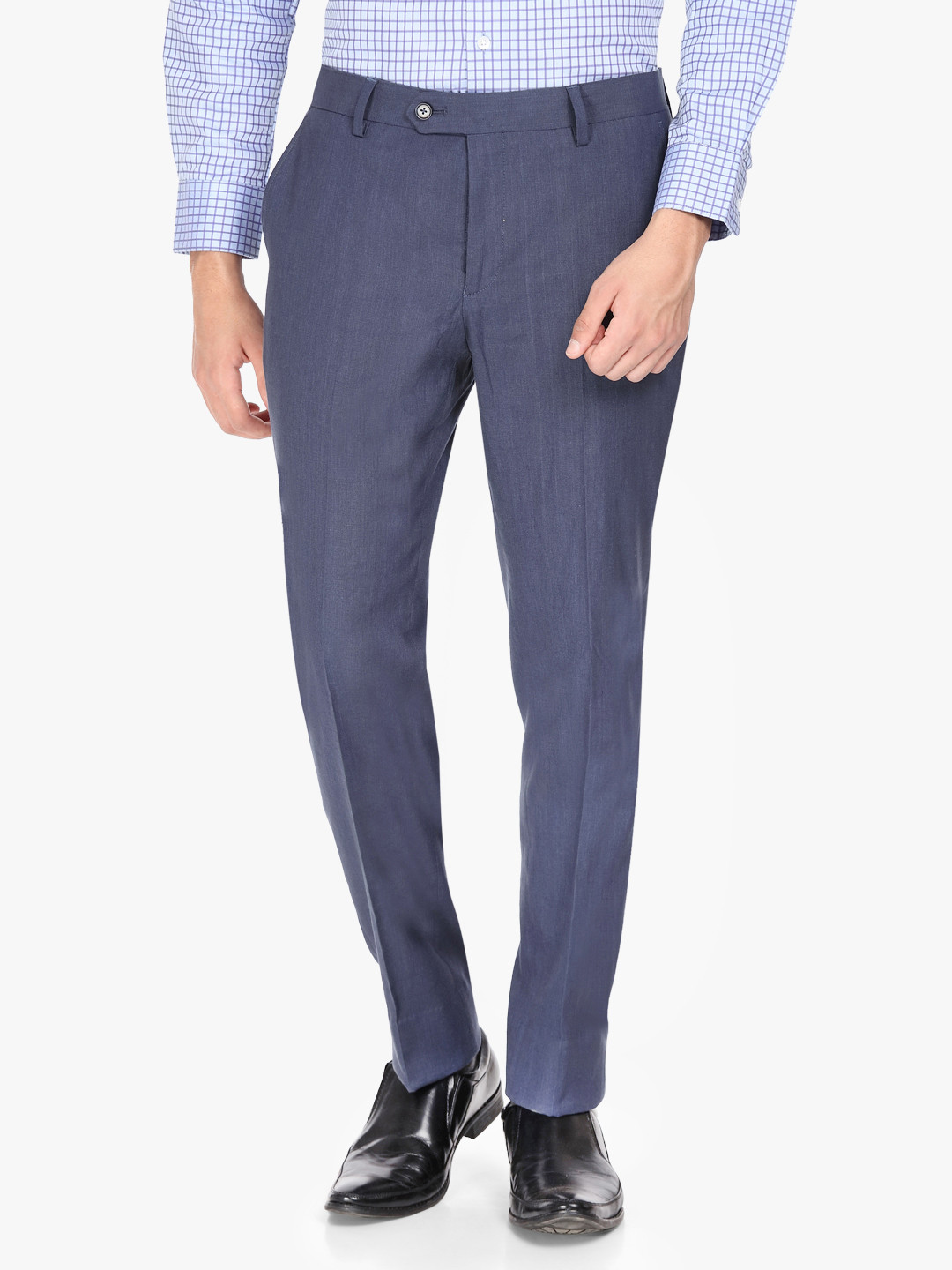 Buy SUITLTD Men Navy Blue Slim Fit Solid Formal Trousers - Trousers for ...