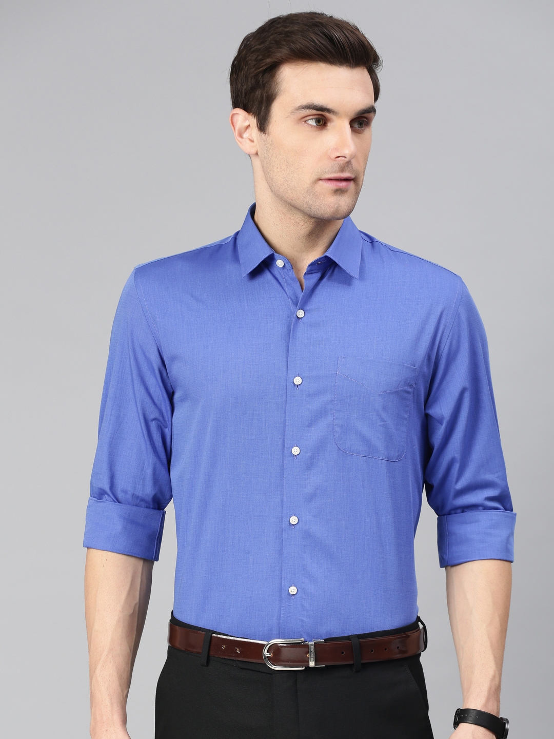peter england men solid casual blue shirt