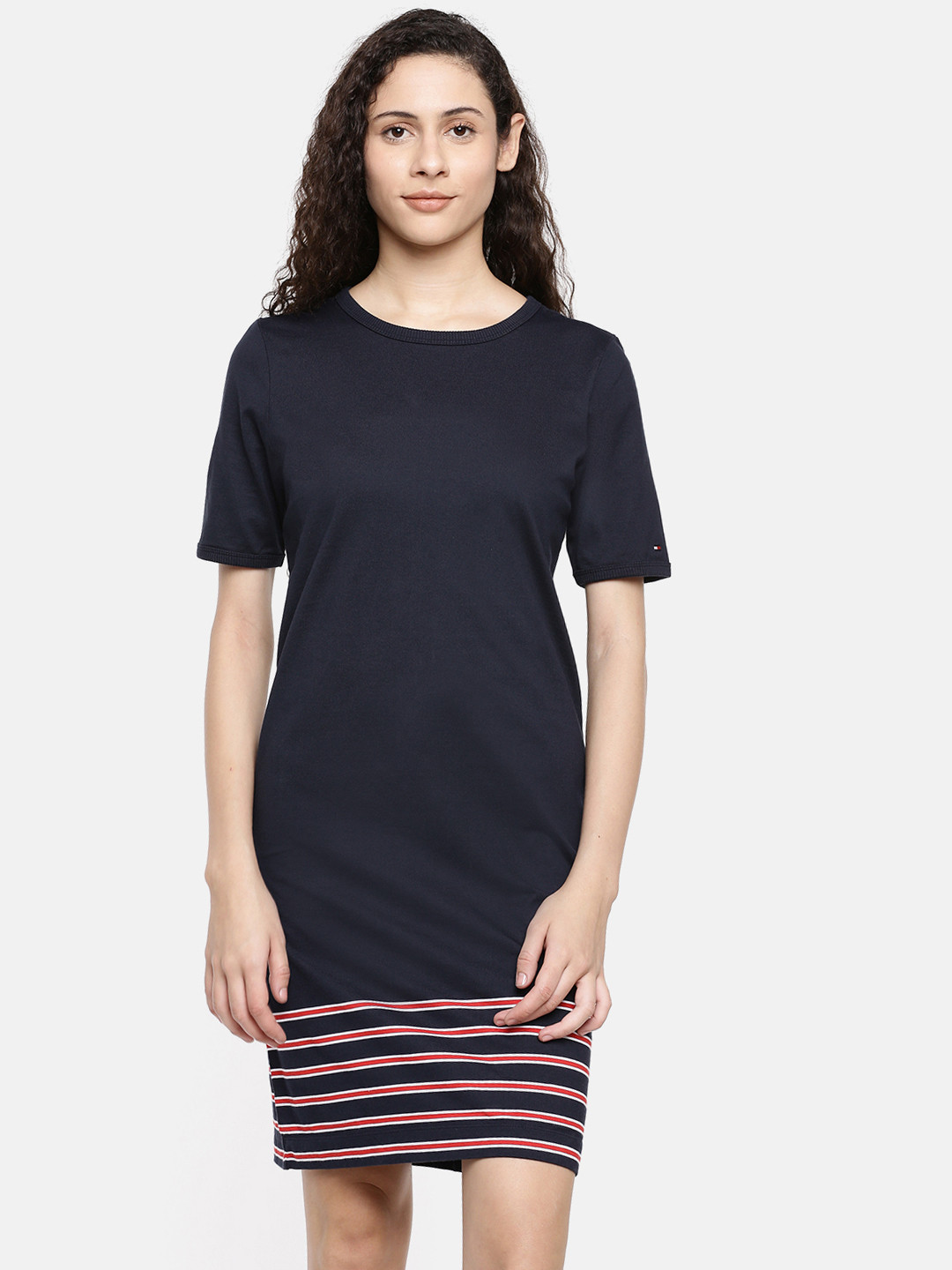 Buy Tommy Hilfiger Women Navy Blue & Red Striped T Shirt Dress Dresses for Women 10550306 Myntra