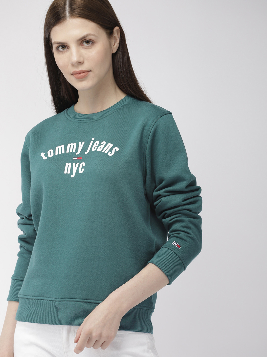 Buy Tommy Hilfiger Women Teal Blue Printed Sweatshirt - Sweatshirts for Women 10550360 | Myntra