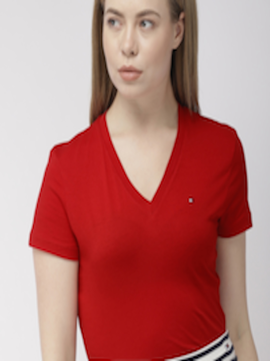 Buy Tommy Hilfiger Women Red Solid Pure Cotton T Shirt - Tshirts for
