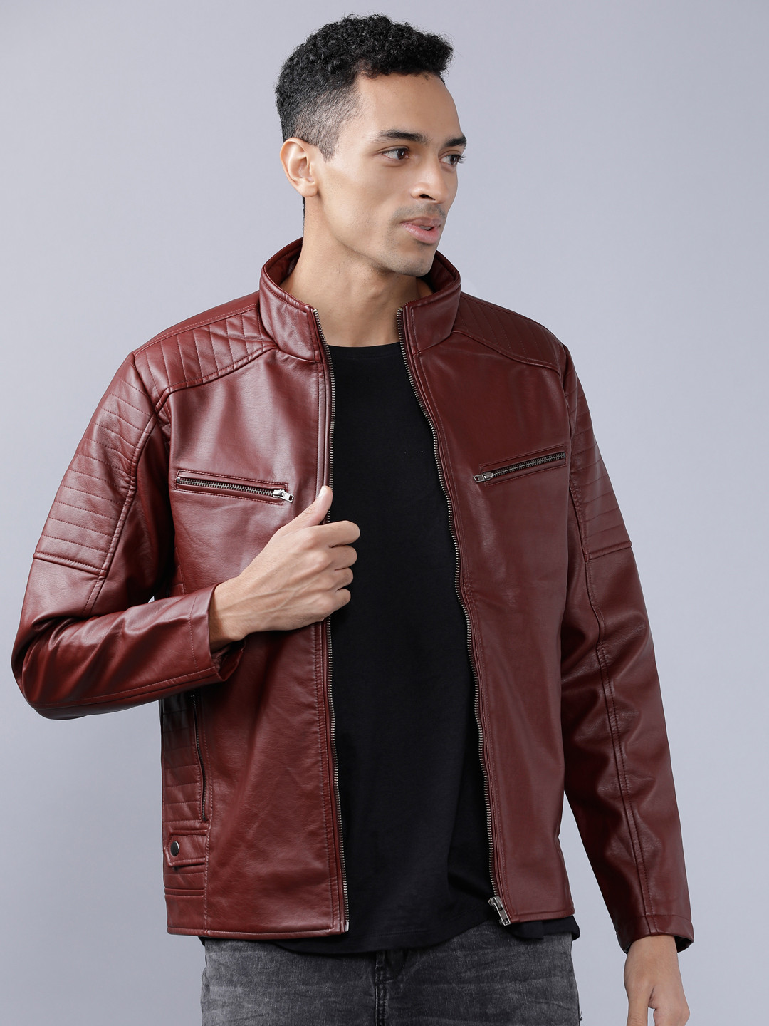 Buy HIGHLANDER Men Burgundy Solid Leather Jacket - Jackets for Men 10550808 | Myntra