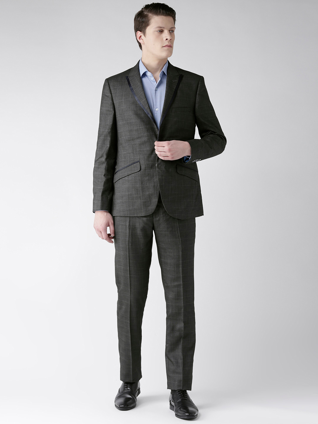 Buy Raymond Men Charcoal Grey Self Checked Single Breasted Slim Fit