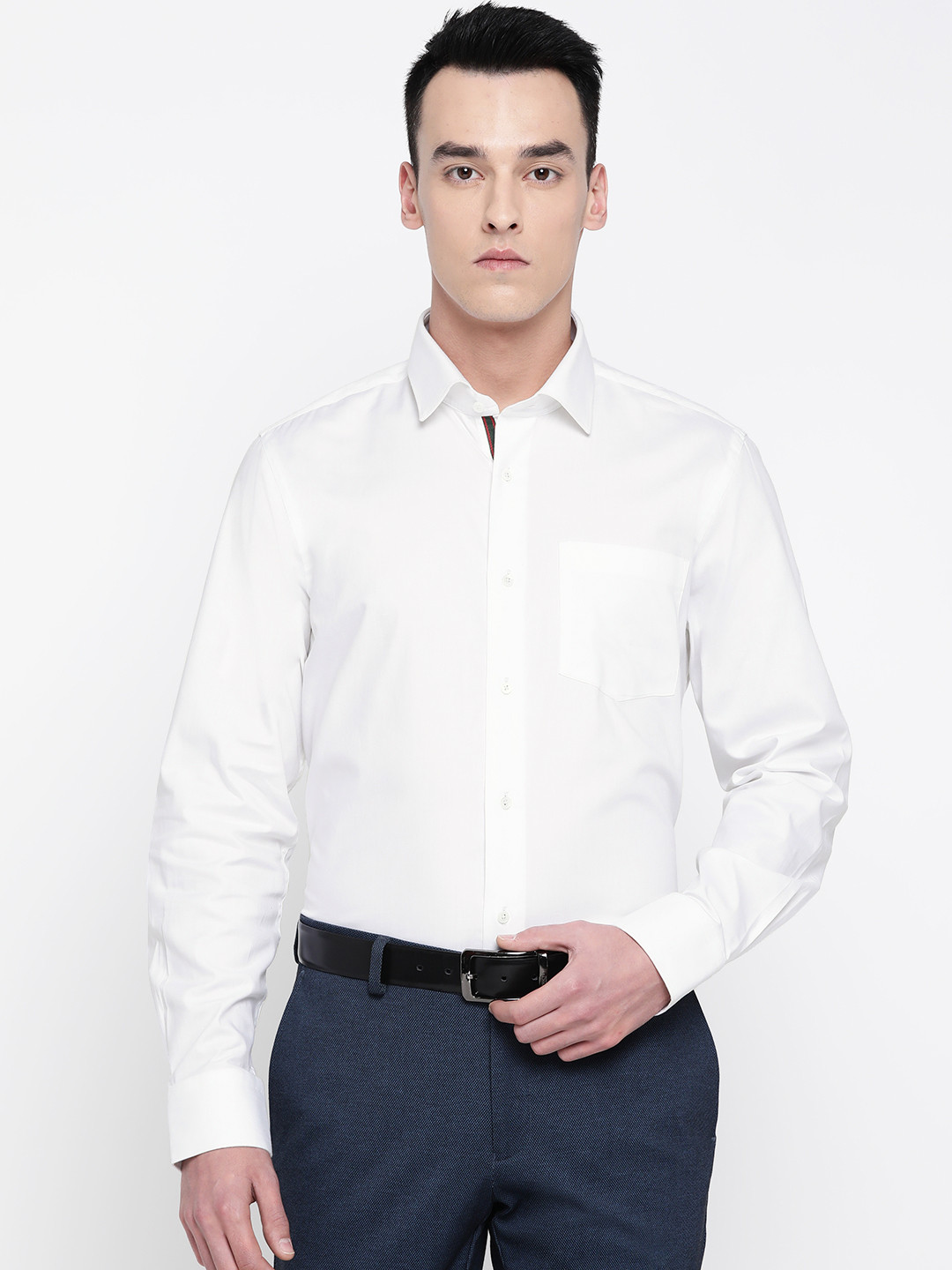 Buy GE SHIRTS Men White Slim Fit Giza Cotton Solid Formal Shirt