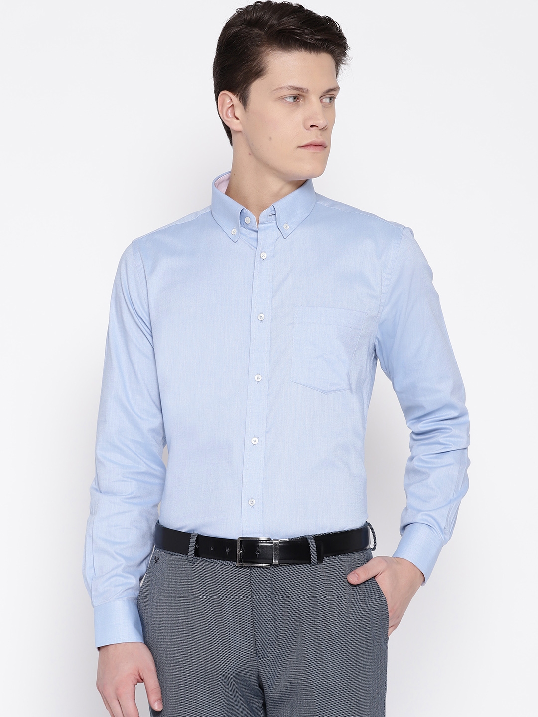 Buy GE SHIRTS Men Blue Slim Fit Solid Giza Cotton Formal Shirt - Shirts ...
