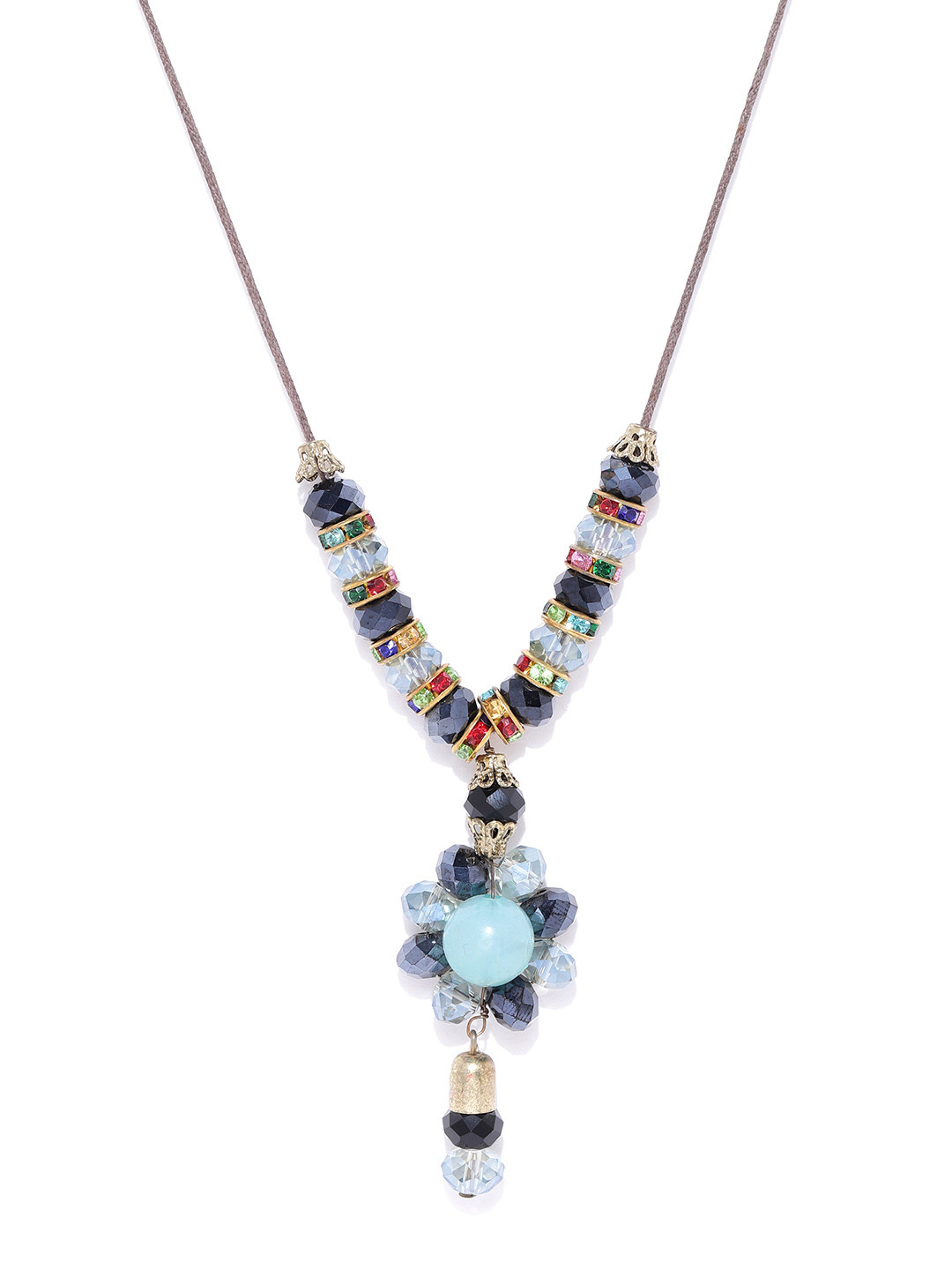 Buy Carlton London Blue Gold Plated Beaded & Stone Studded Necklace