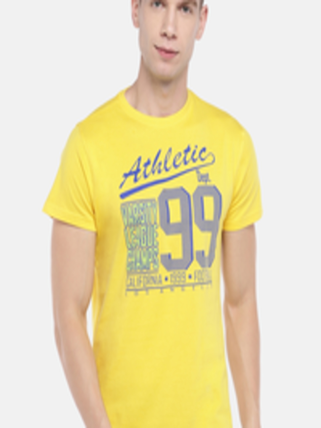 Buy Globus Men Yellow Printed Round Neck T Shirt - Tshirts for Men ...