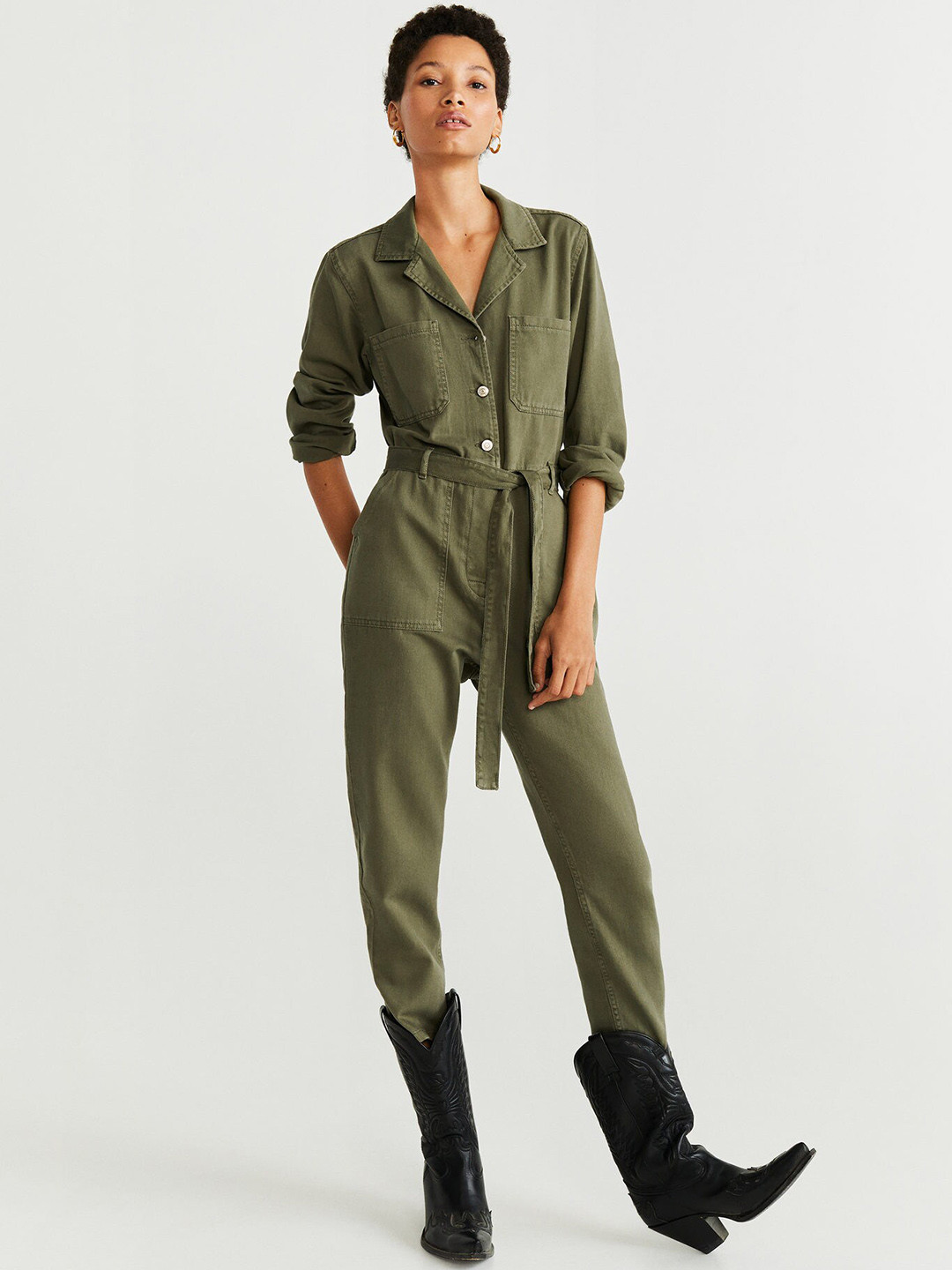Buy MANGO Women Olive Green Denim Solid Basic Jumpsuit Jumpsuit for Women 10552972 Myntra