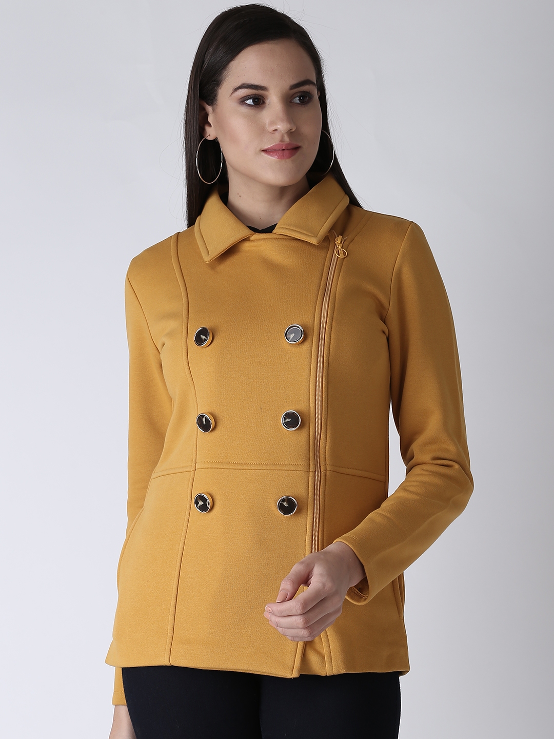 Buy Madame Women Mustard Yellow Solid Tailored Jacket - Jackets for ...