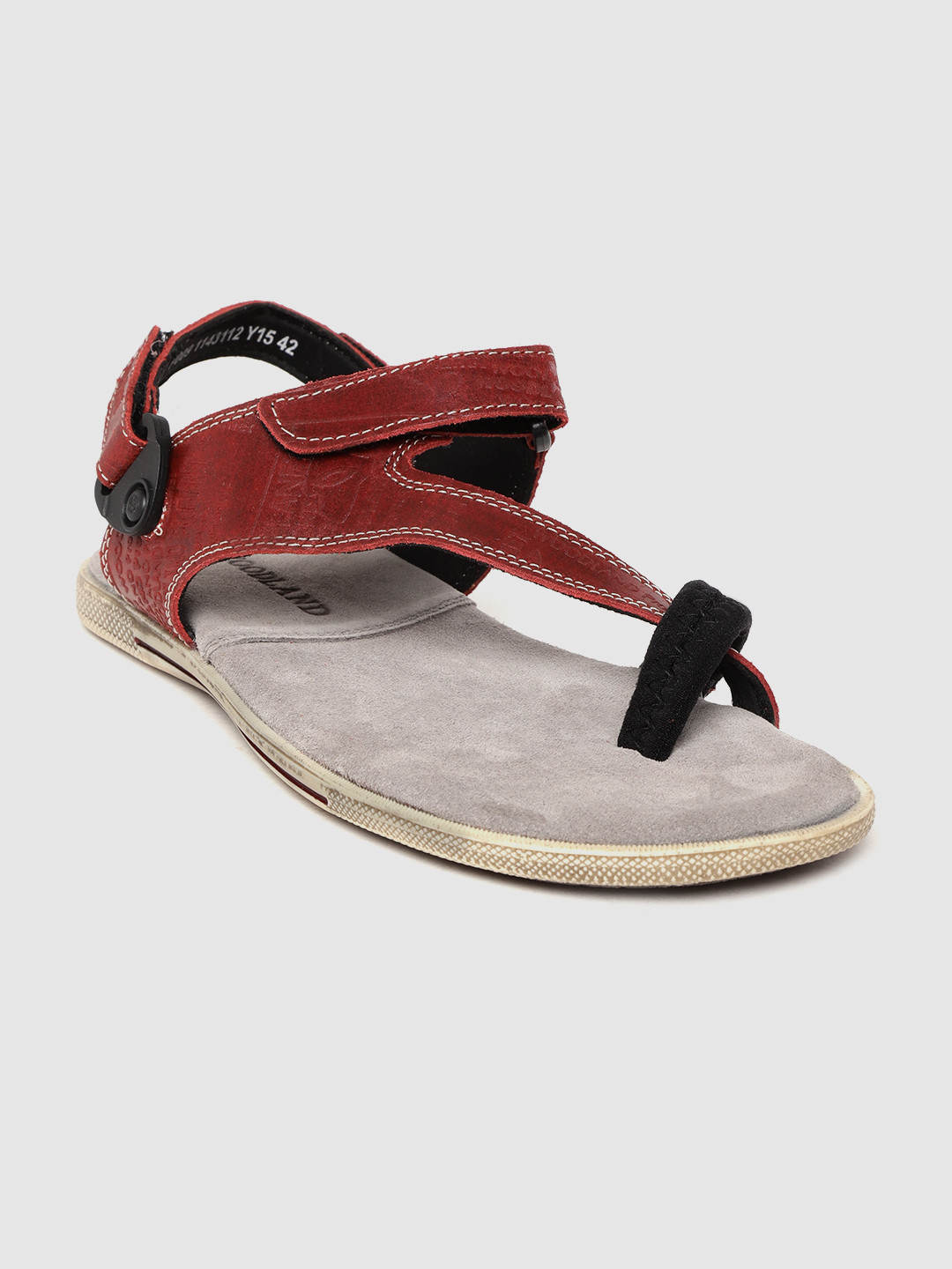 Buy Woodland Men Maroon Emboss Print Leather Comfort Sandals Sandals