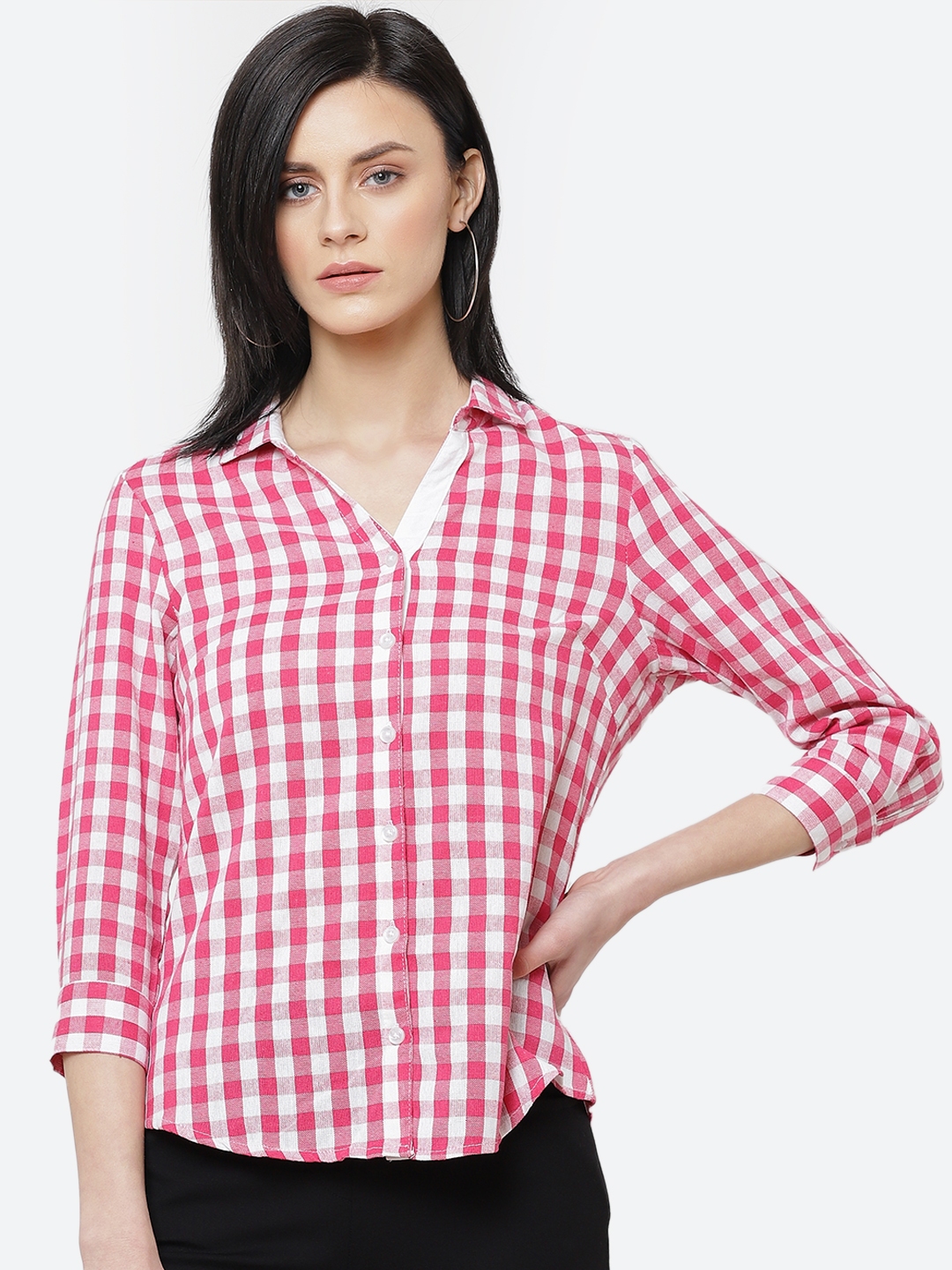 Buy Deewa Women Pink & White Regular Fit Checked Casual Shirt - Shirts ...
