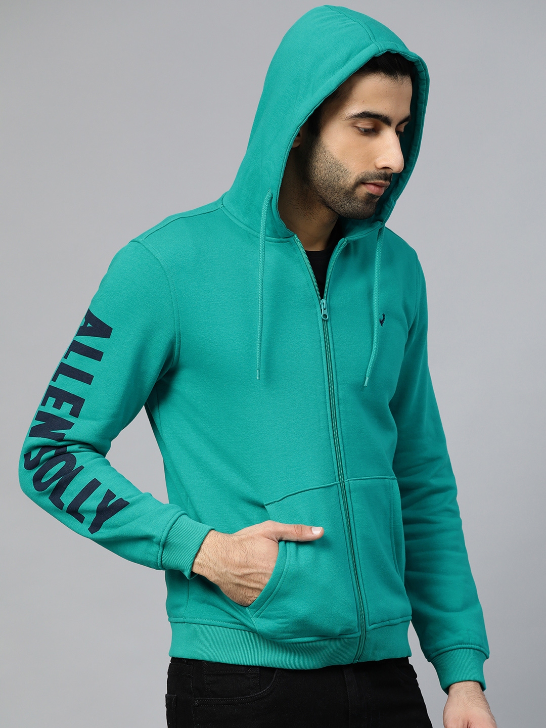 Buy Allen Solly Men Green Solid Hooded Sweatshirt - Sweatshirts for Men 10556472 | Myntra