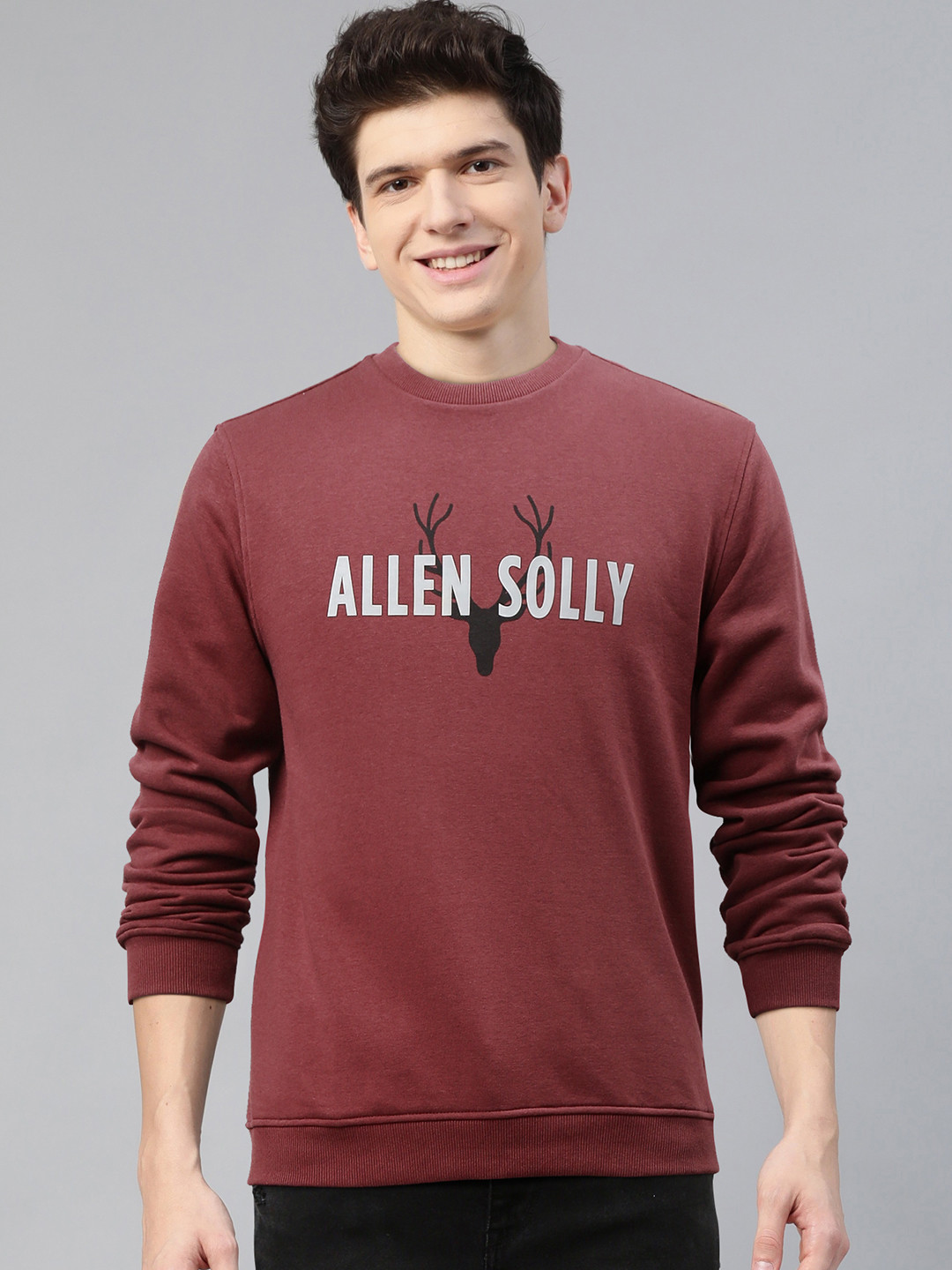 Buy Allen Solly Men Burgundy Solid Sweatshirt Sweatshirts for Men