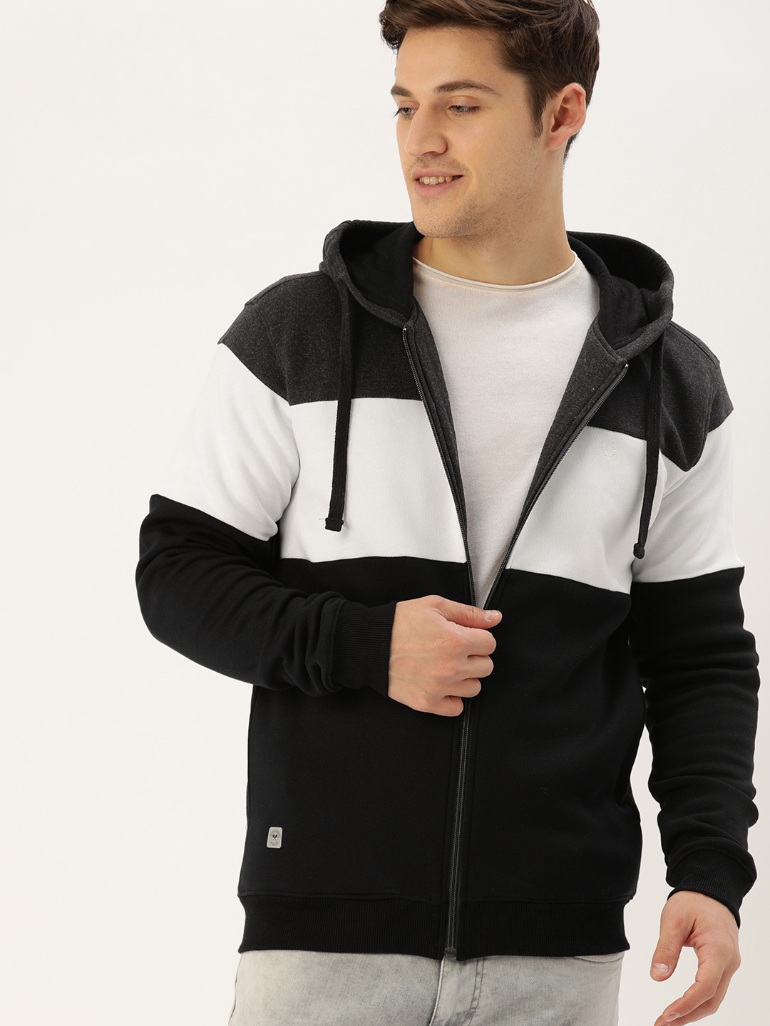 Buy Allen Solly Sport Wimbledon Men Black & Charcoal Grey Colourblocked Sweatshirt - Sweatshirts
