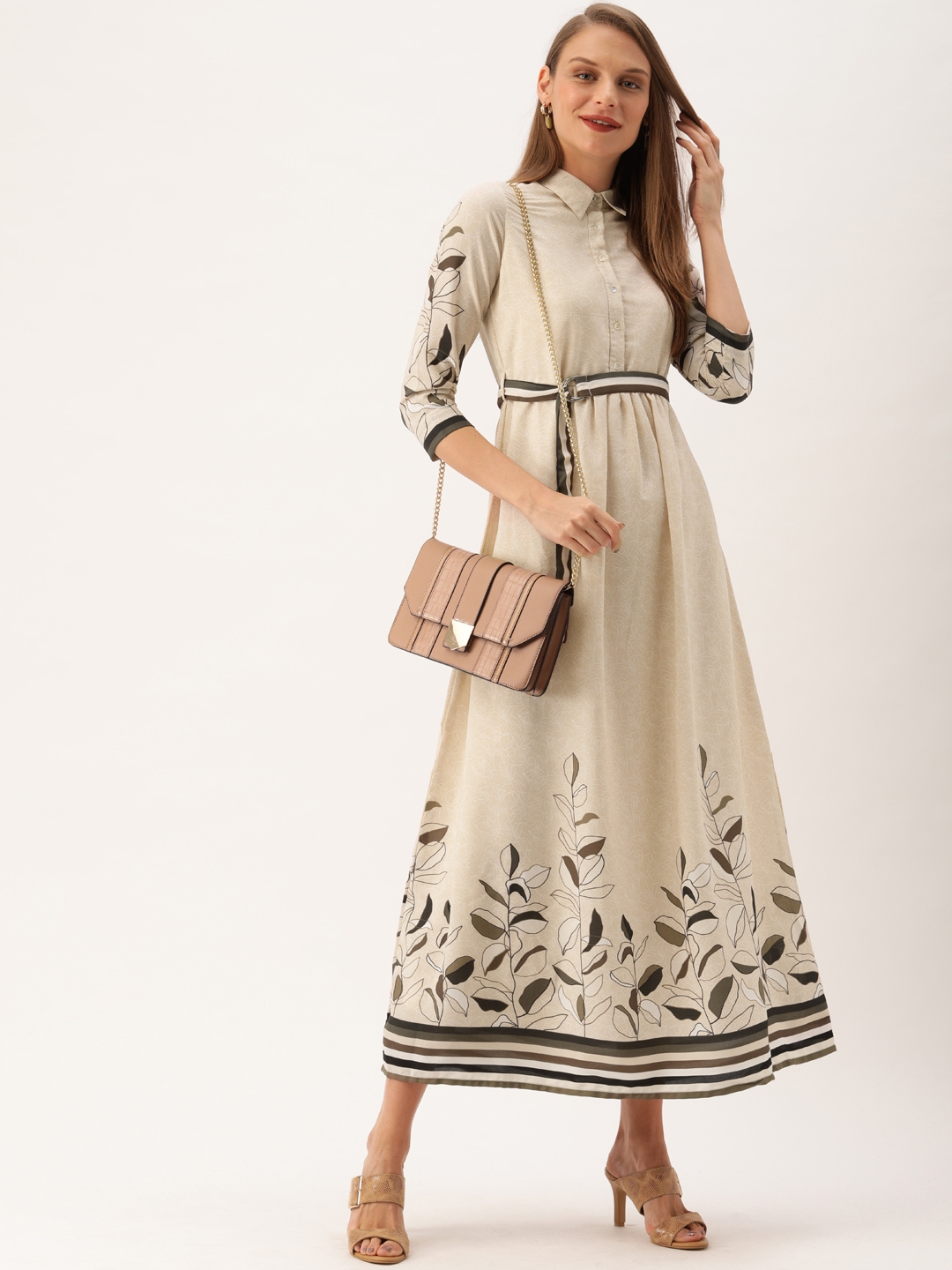 Buy AND Women Beige Floral Printed Fit And Flare Dress - Dresses for Women 10557856 | Myntra