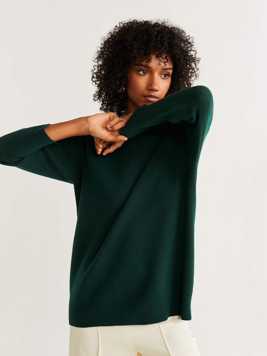Buy MANGO Women Green Solid Pullover Sweater - Sweaters for Women ...