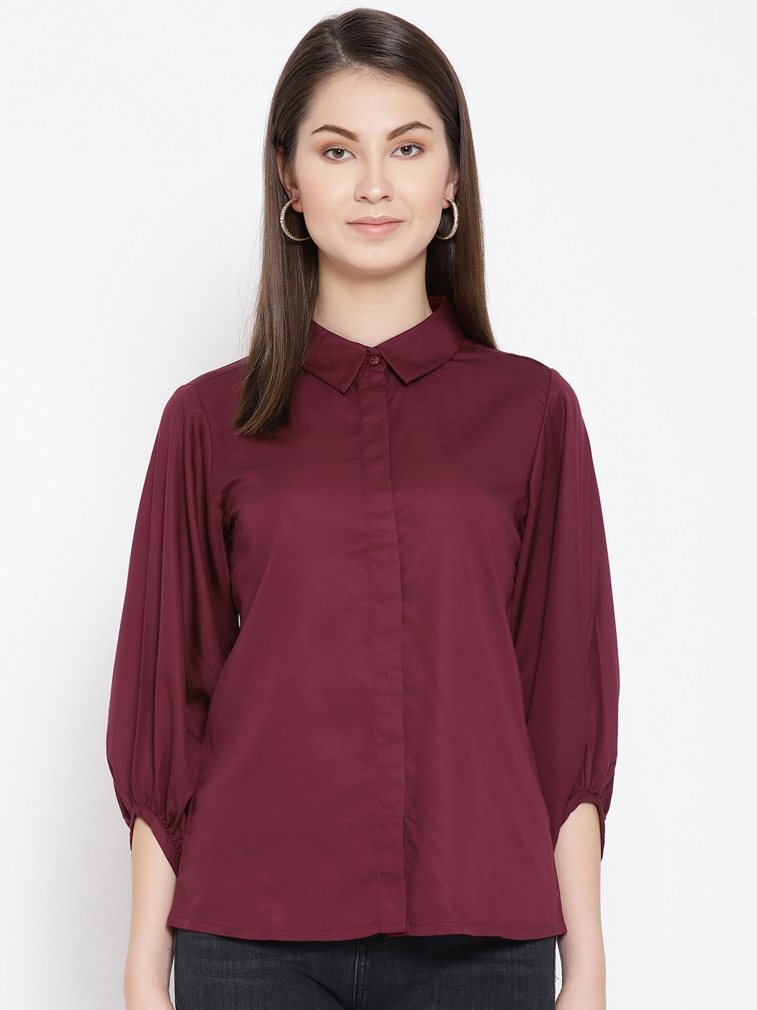 Buy AND Women Maroon Regular Fit Solid Casual Shirt - Shirts for Women ...