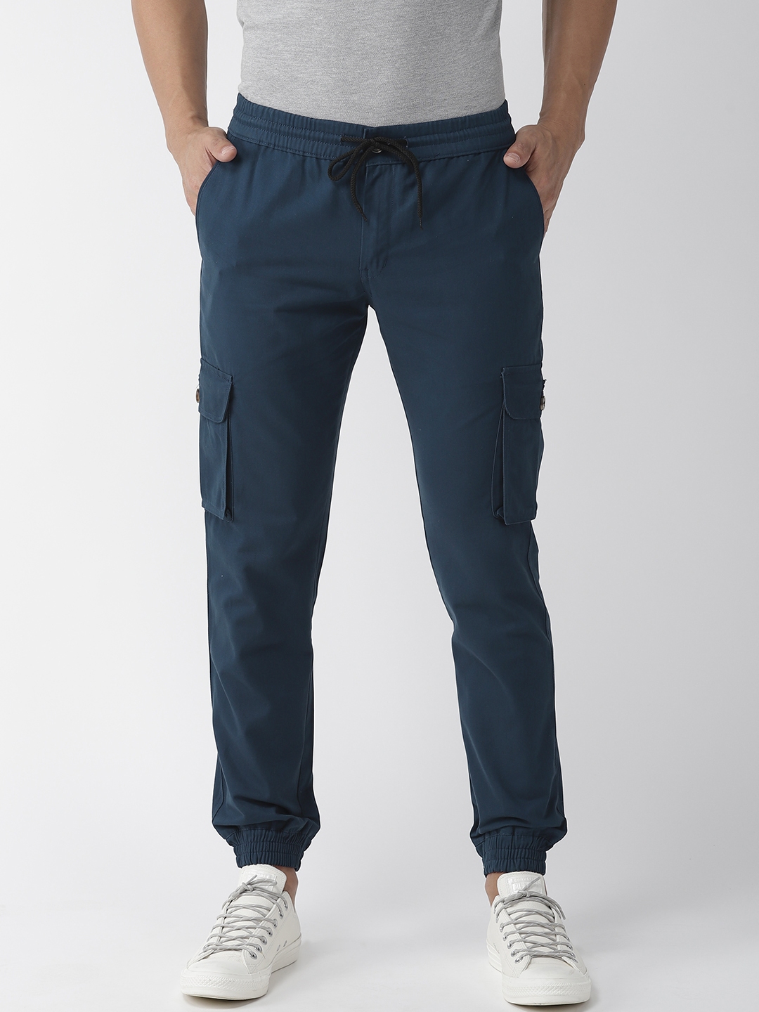 Buy Hubberholme Men Navy Blue Slim Fit Solid Cargo Joggers - Trousers ...