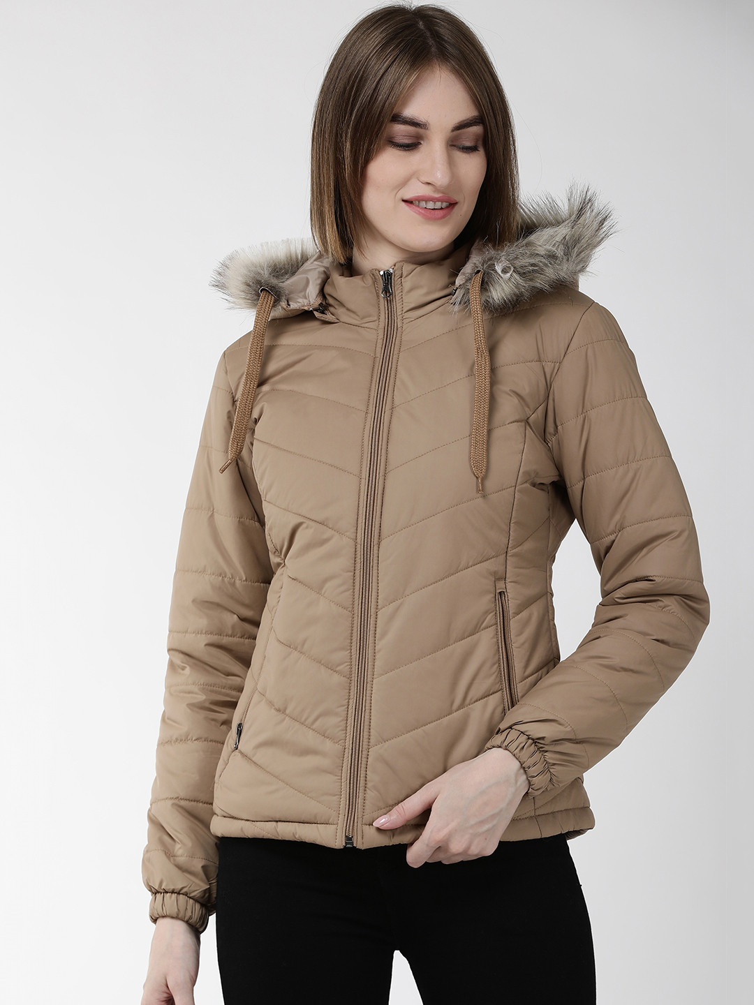 Buy Foreign Culture By Fort Collins Women Beige Solid Hooded Parka