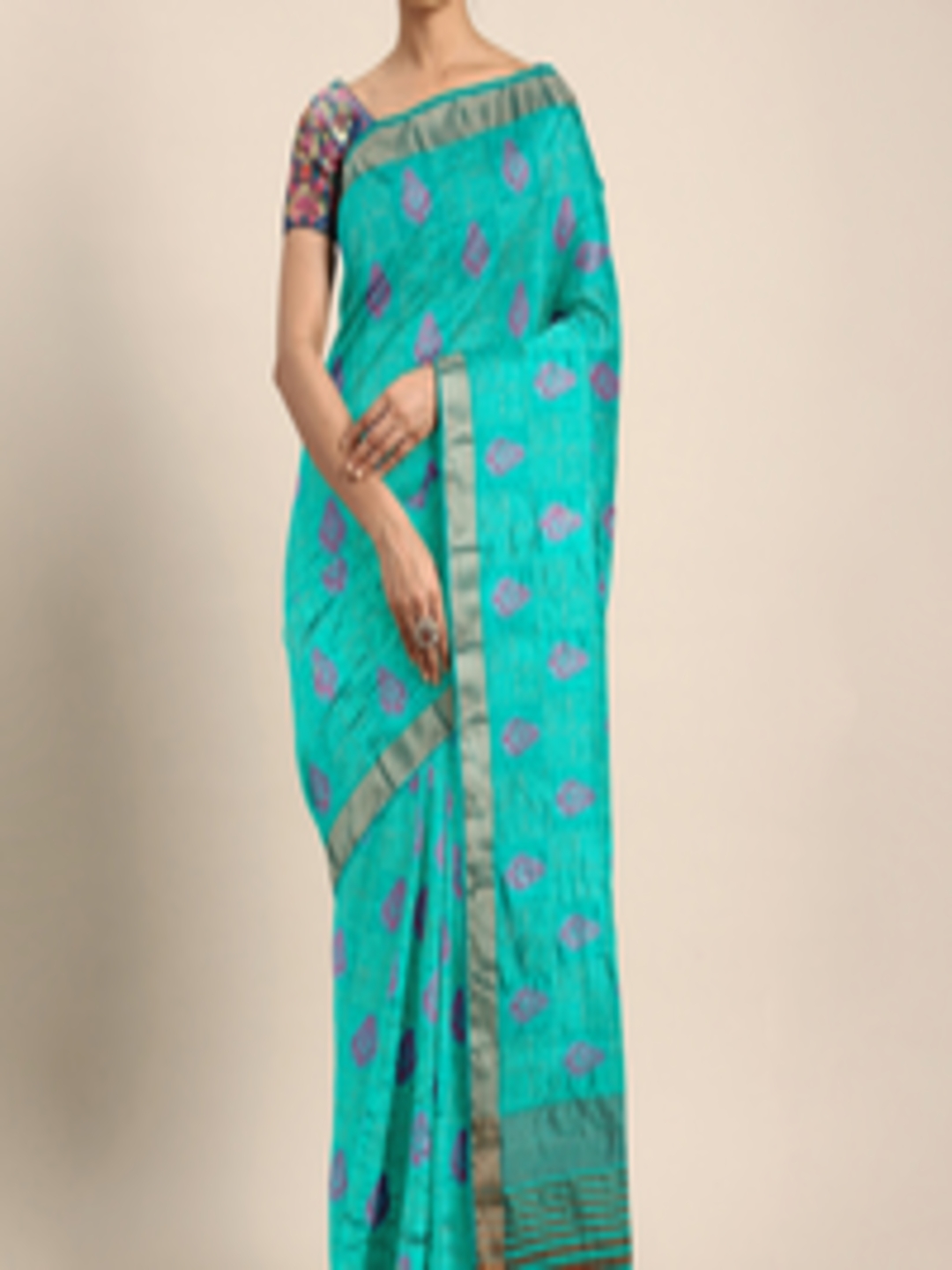Buy The Chennai Silks Classicate Turquoise Blue Jute Silk Embroidered ...