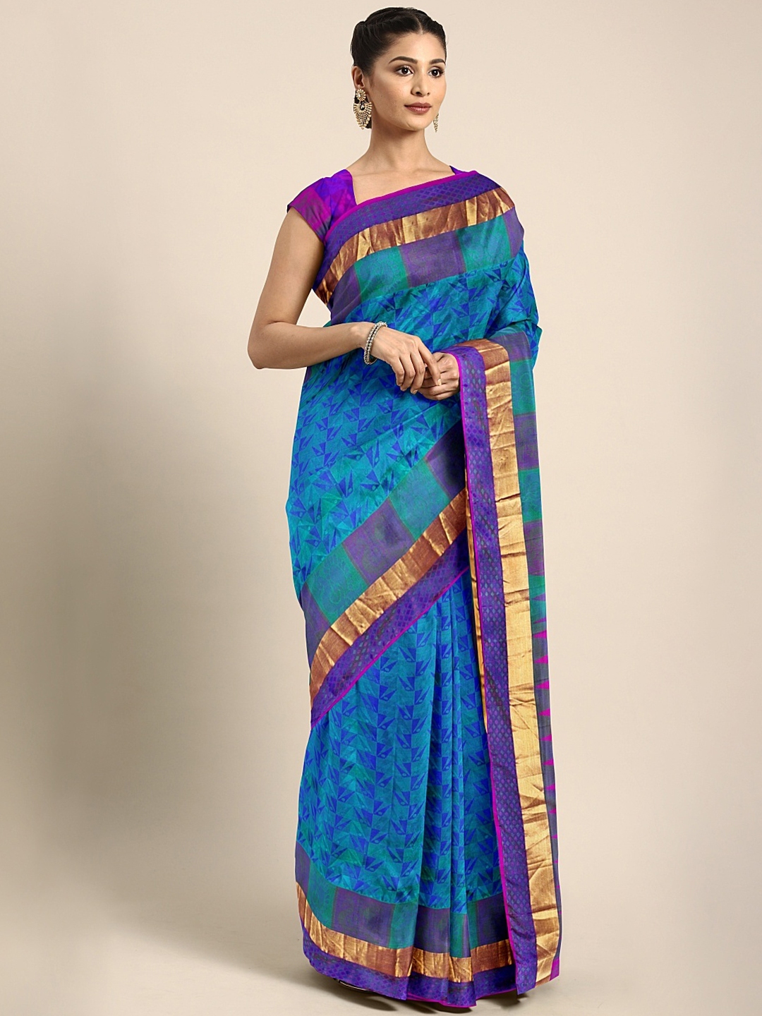 Buy The Chennai Silks Classicate Blue & Green Pure Silk Woven Design ...