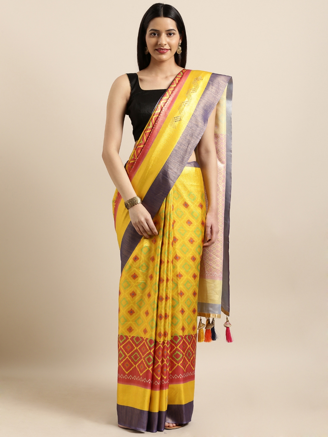 Buy The Chennai Silks Classicate Yellow & Red Satin Printed Banarasi ...