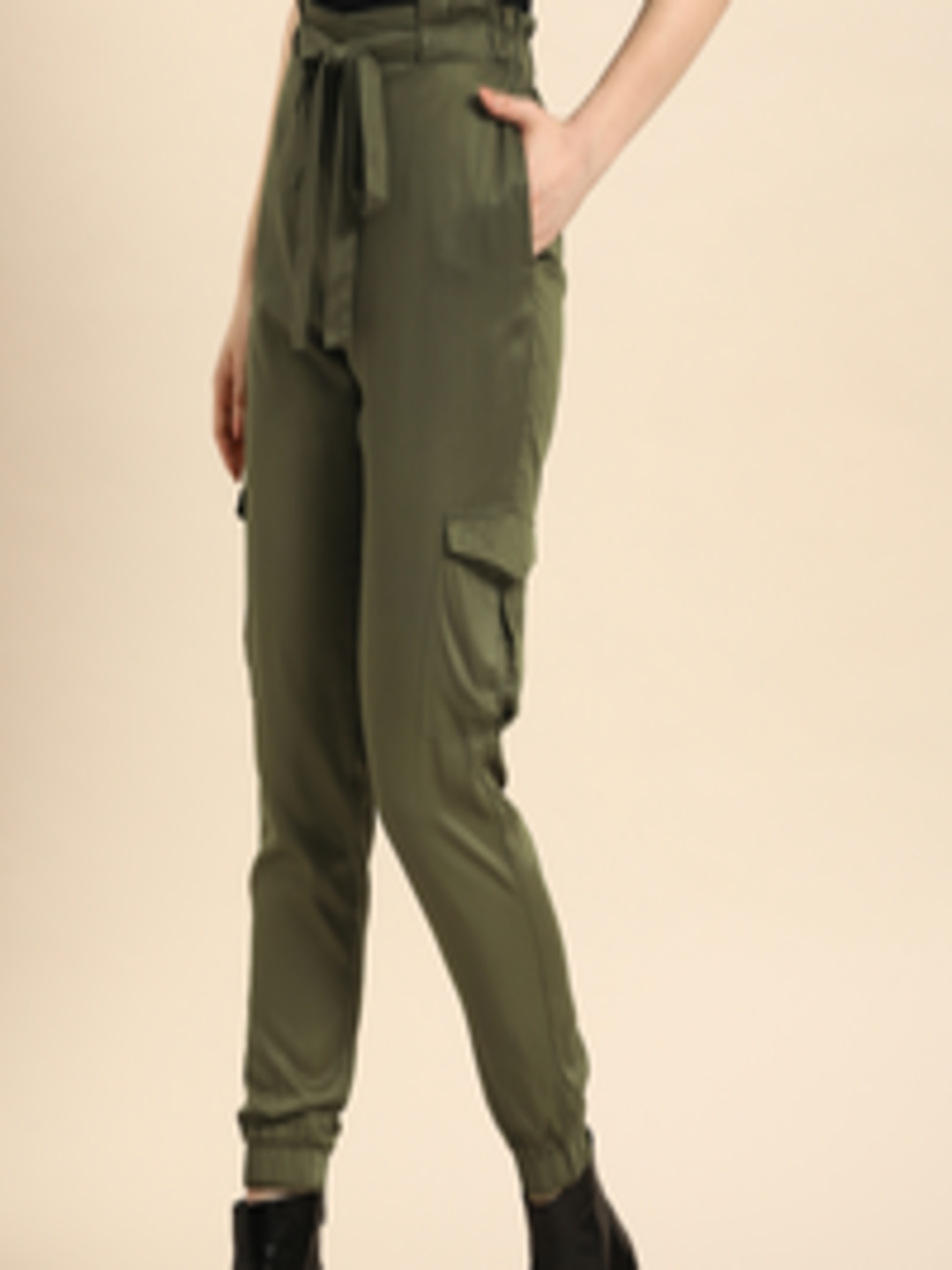 Buy Ms.Taken Women Olive Green Regular Fit Solid Joggers With Tie Up ...