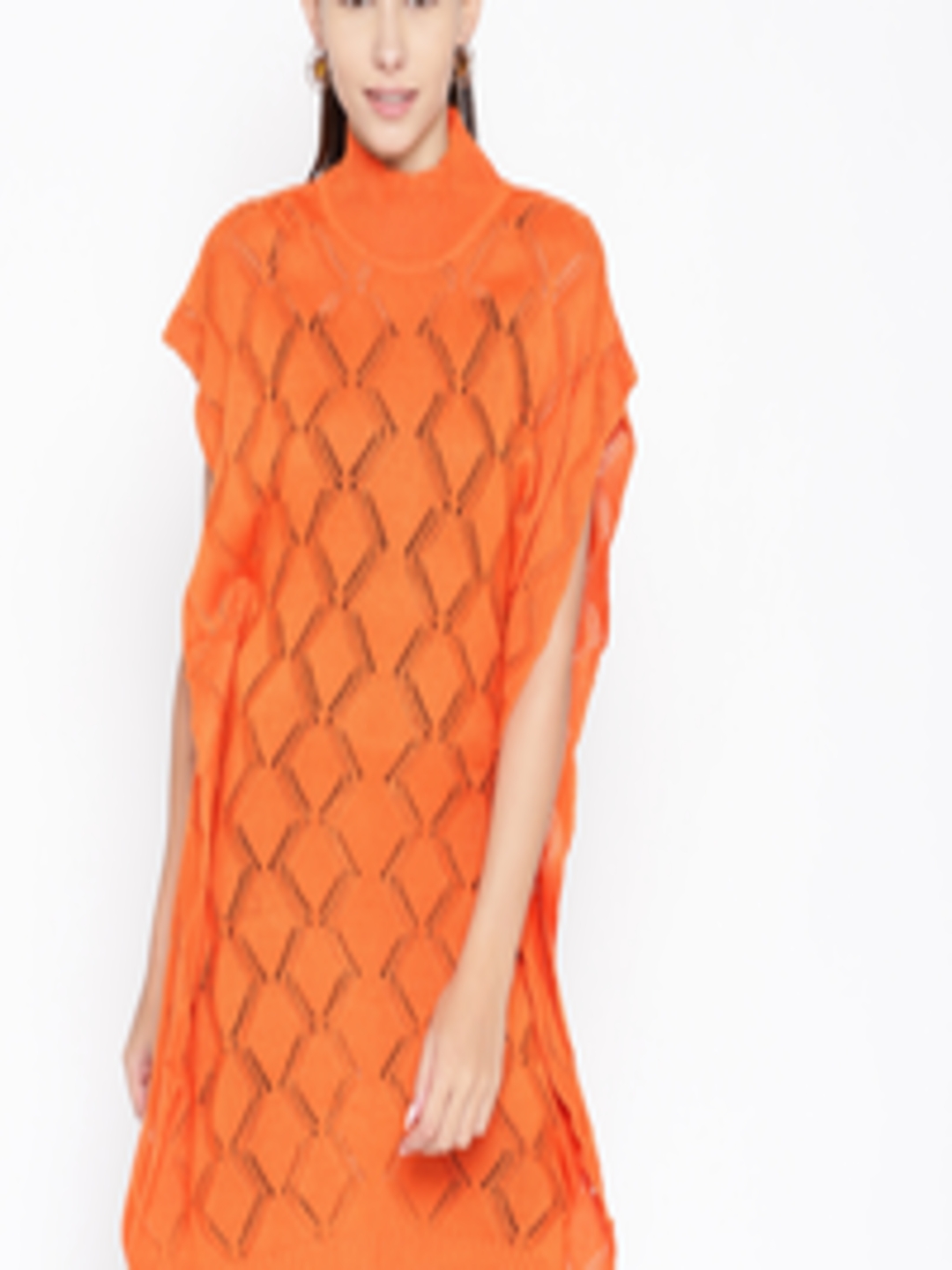 Buy Cayman Women Orange Woollen Open Knit Longline Sweater - Sweaters ...