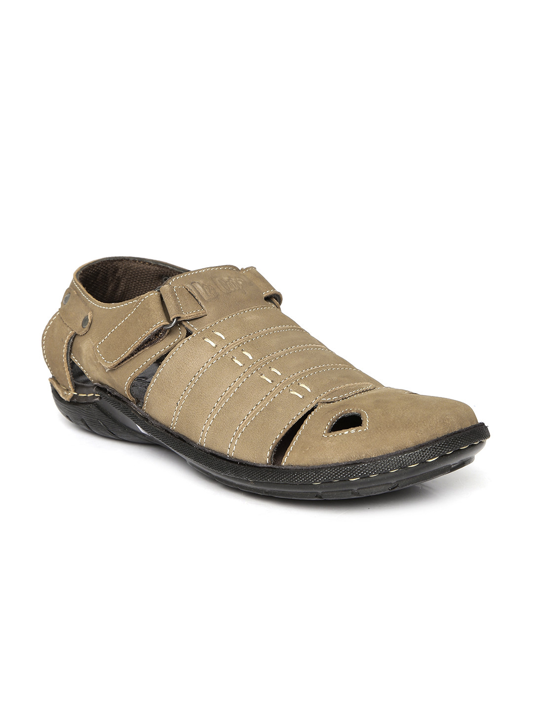 Buy Lee Cooper Men Olive Brown Leather Sandals - Sandals for Men ...