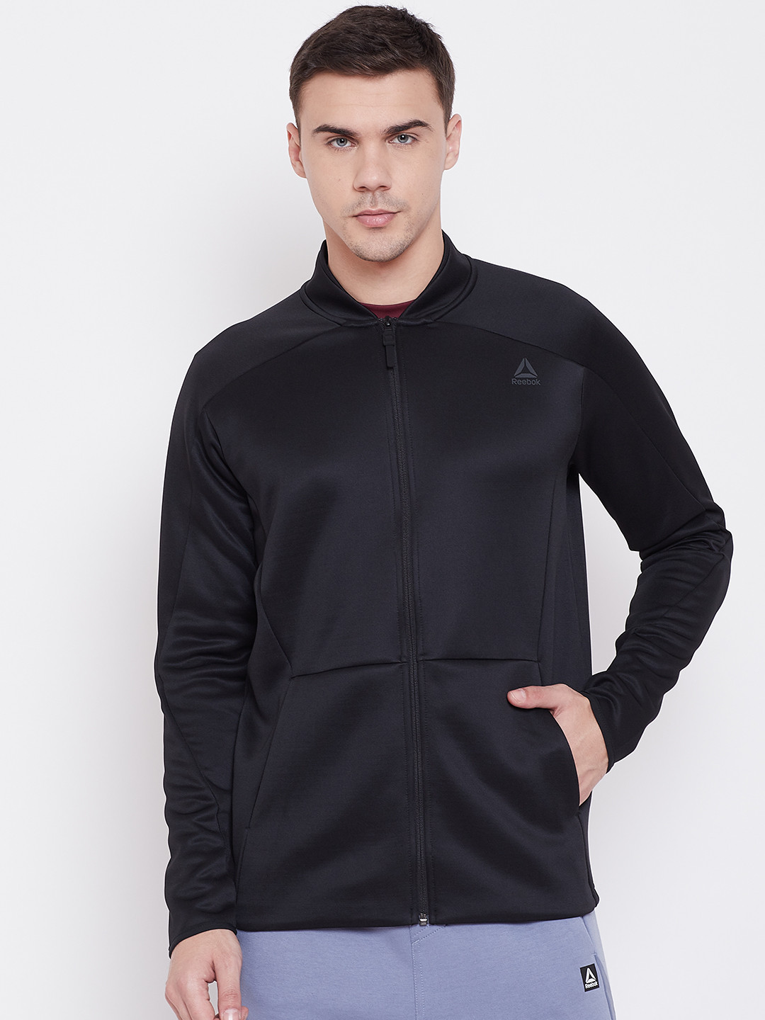 Buy Reebok Men Black Solid Training One Series Spacer Track Jacket