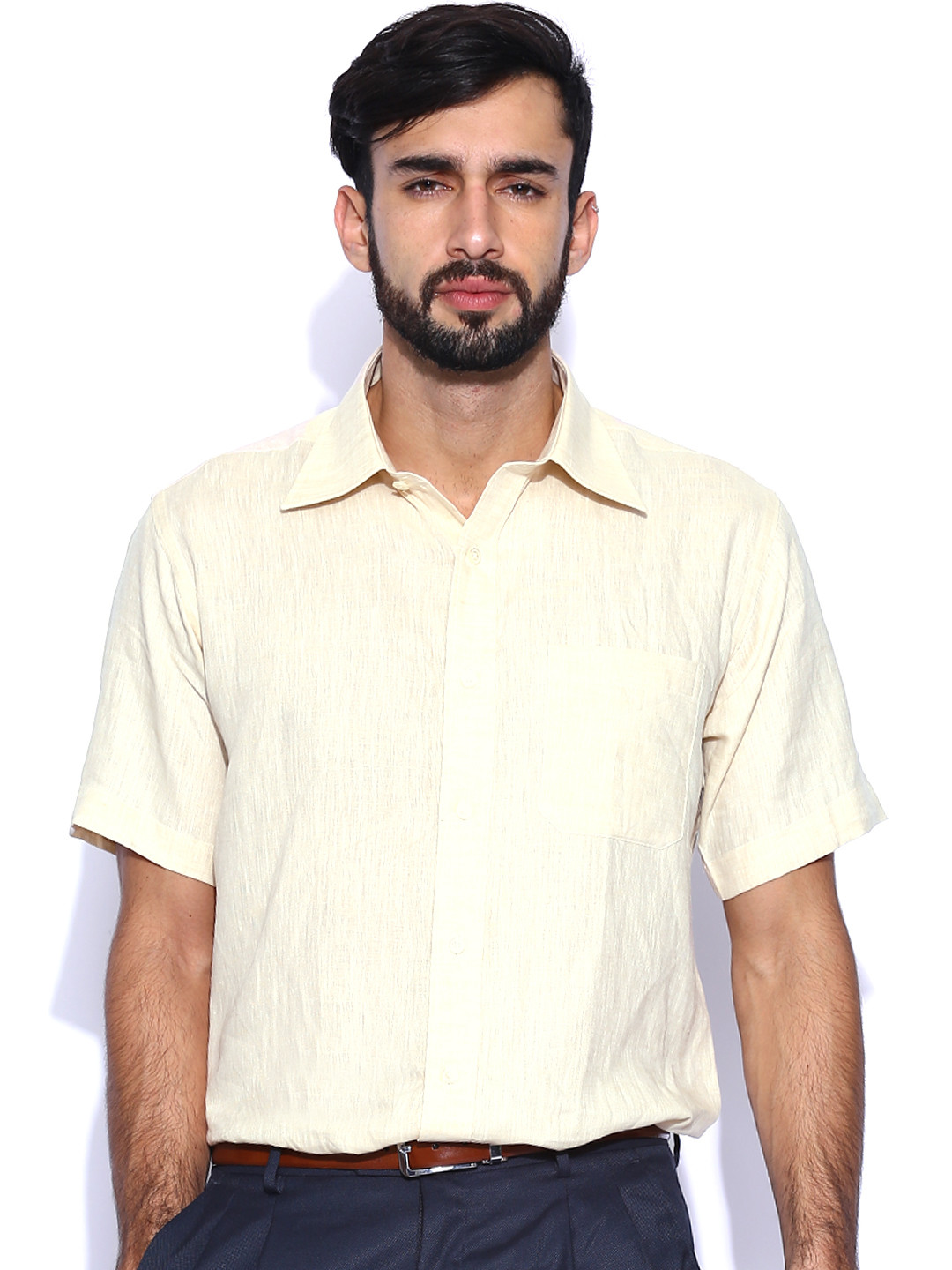 Buy Raymond Cream Coloured Linen Contemporary Fit Formal Shirt Shirts