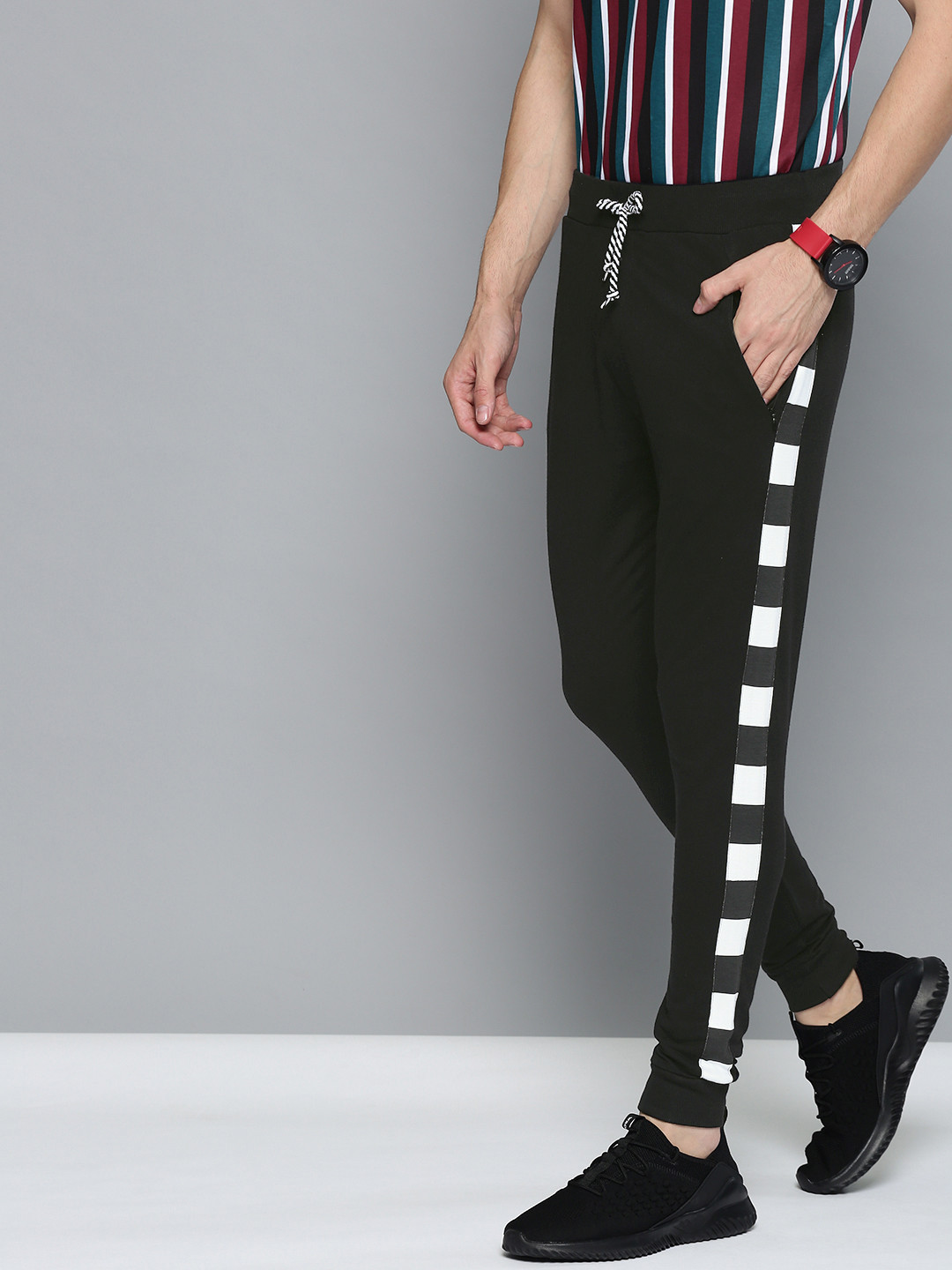 Buy Difference Of Opinion Men Black Solid Straight Fit Joggers Track