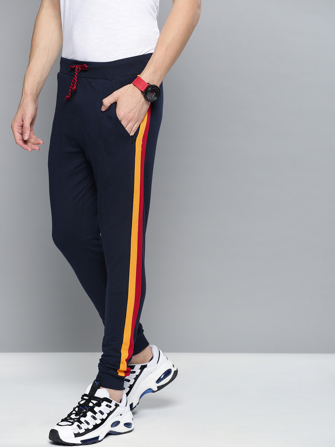 Buy Difference Of Opinion Men Navy Blue Solid Straight Fit Joggers
