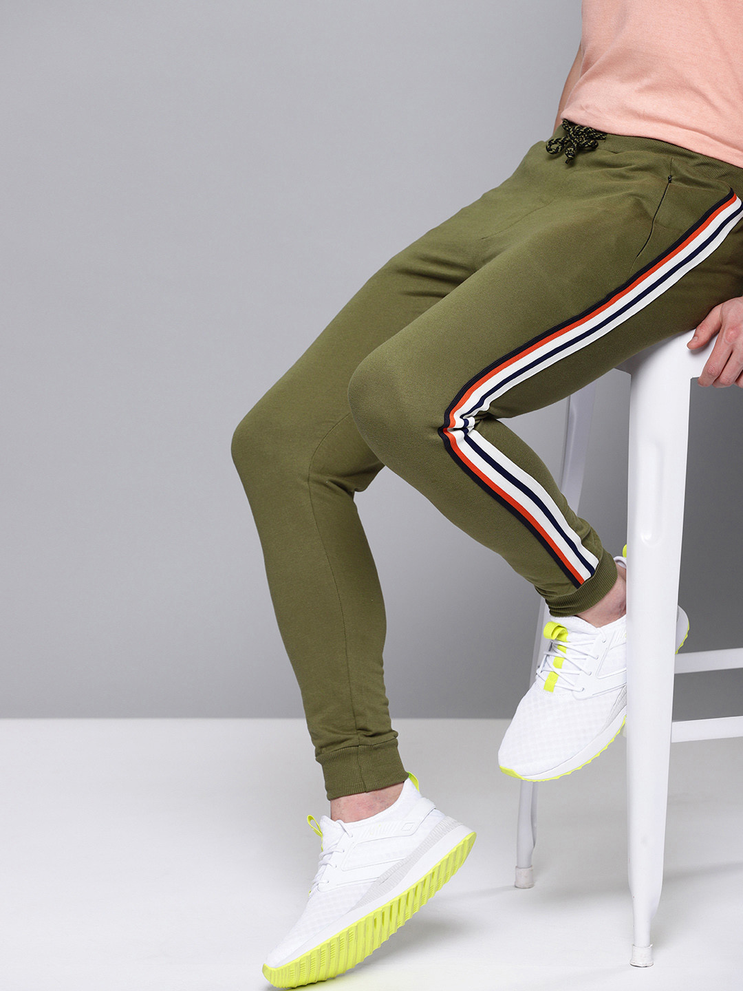 Buy Difference Of Opinion Men Olive Green Solid Slim Fit Joggers
