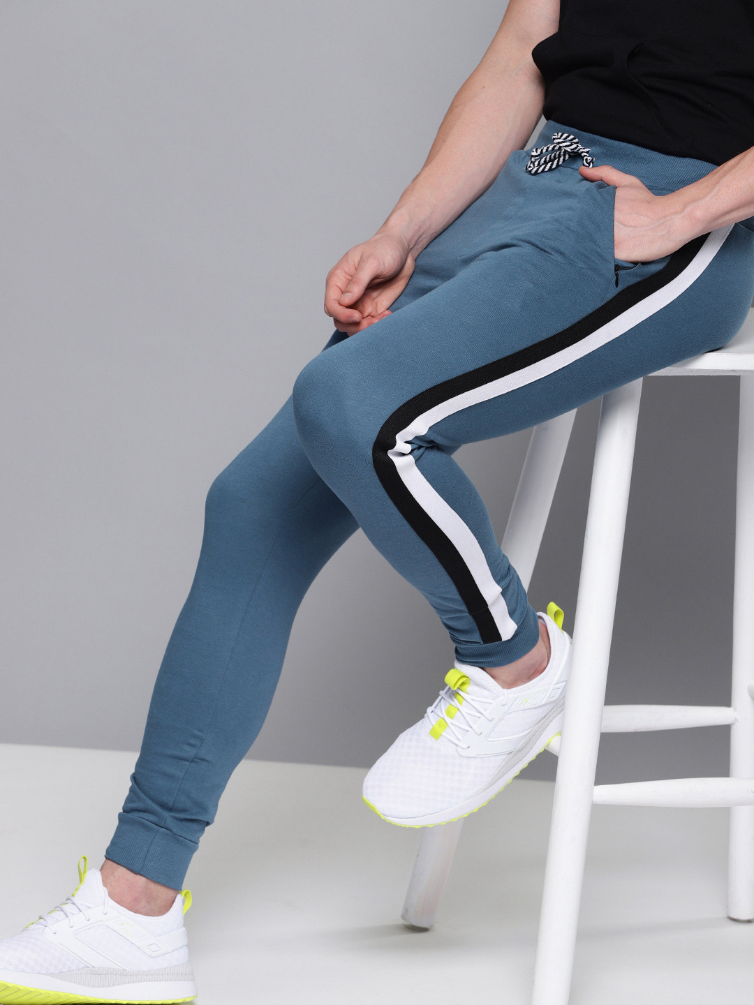 Buy Difference Of Opinion Men Teal Blue Solid Slim Fit Joggers Track