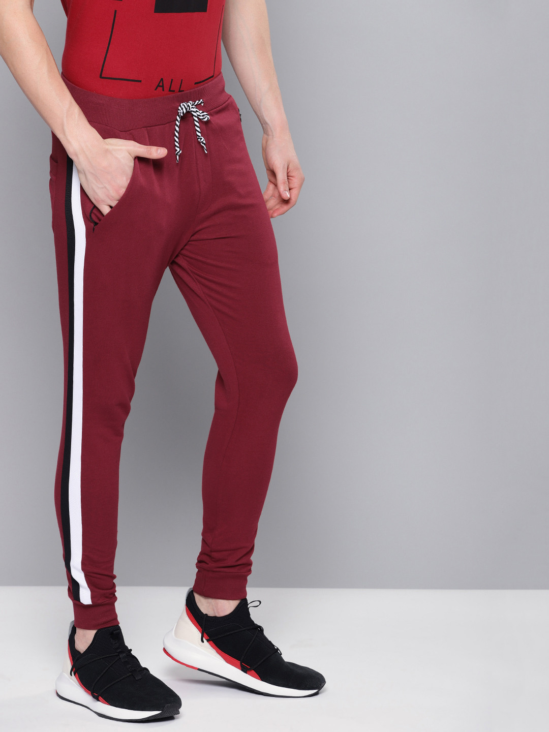Buy Difference Of Opinion Men Maroon Solid Straight Fit Joggers Track