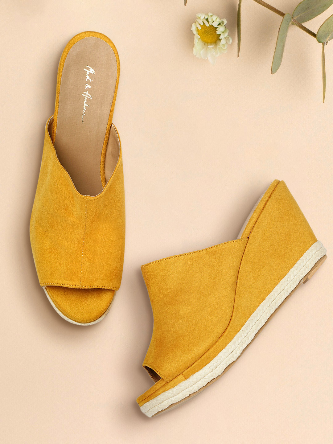 Buy Mast & Harbour Women Mustard Yellow Solid Mules Heels for Women