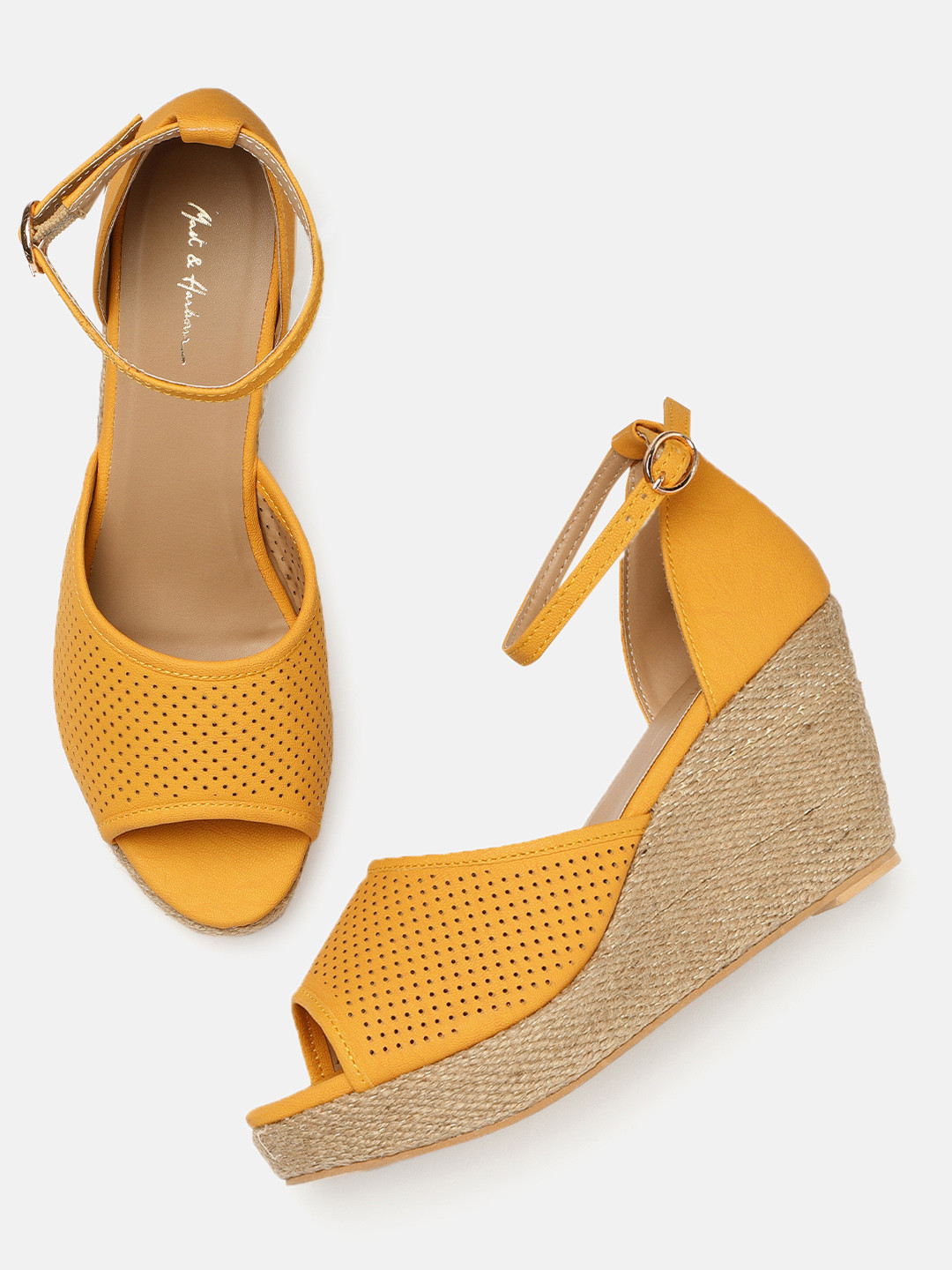 Buy Mast & Harbour Women Mustard Yellow Perforation Sandals Heels for
