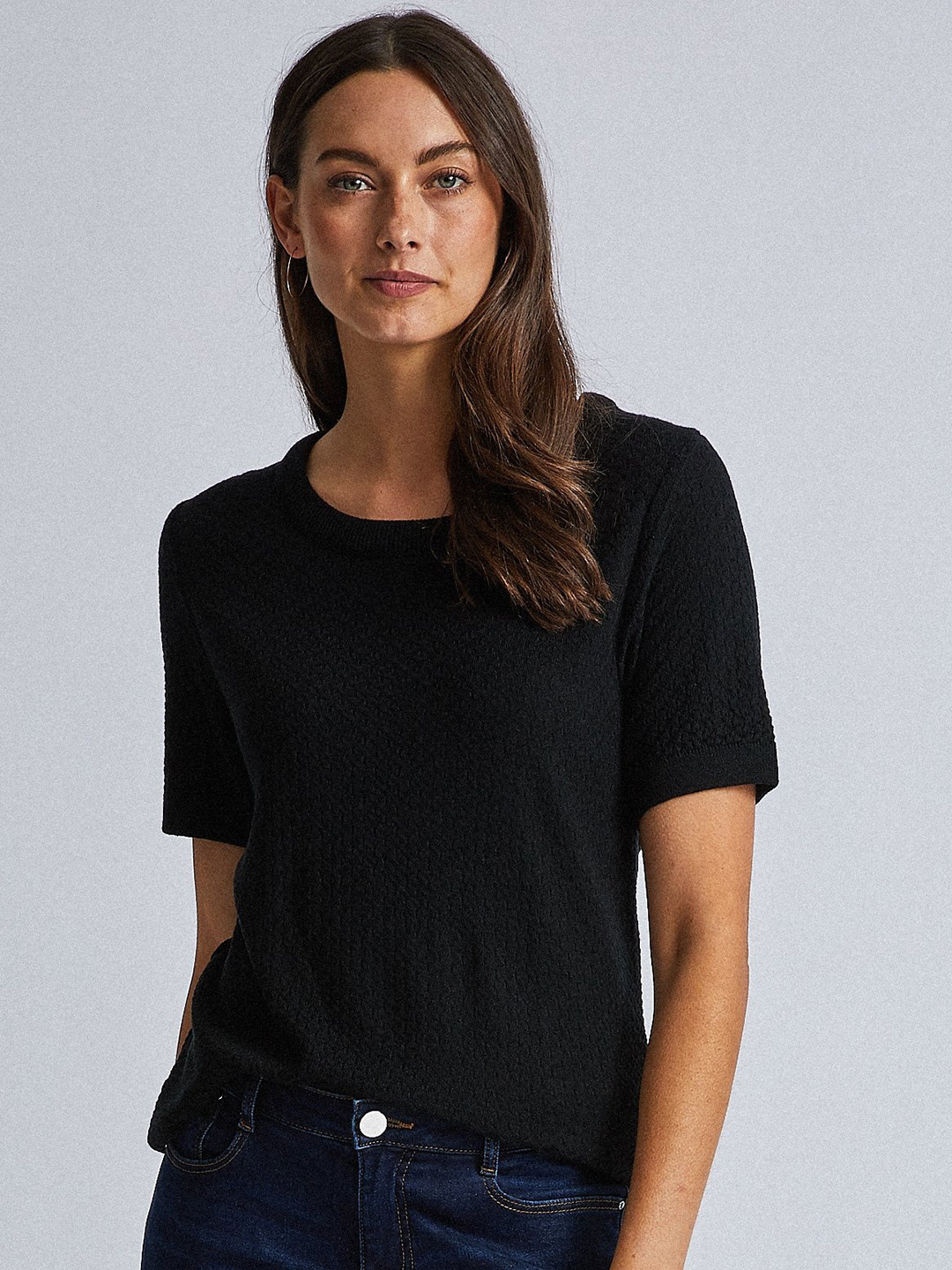 Buy DOROTHY PERKINS Women Black Self Design Round Neck T Shirt