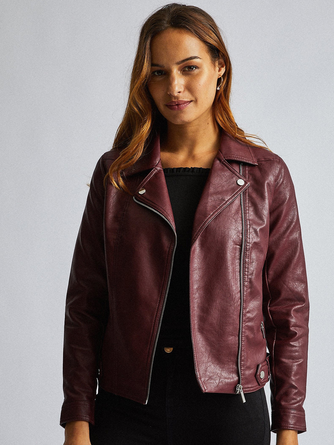 Buy DOROTHY PERKINS Women Burgundy Solid Biker Jacket Jackets for Women 10580058 Myntra