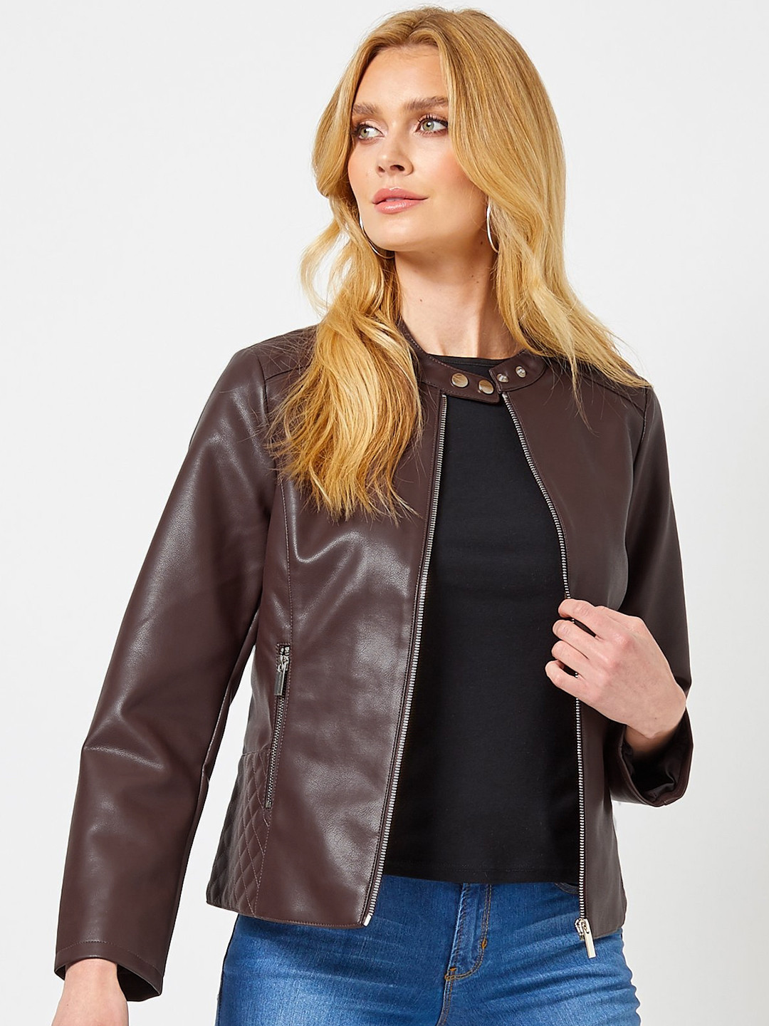 Buy DOROTHY PERKINS Women Brown Solid Biker Jacket Jackets for Women