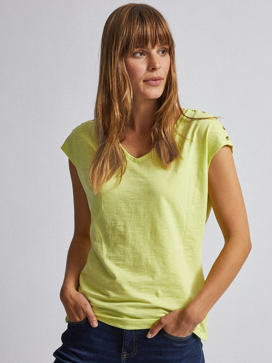 Buy DOROTHY PERKINS Women Lime Green Solid Pure Cotton Top Tops for