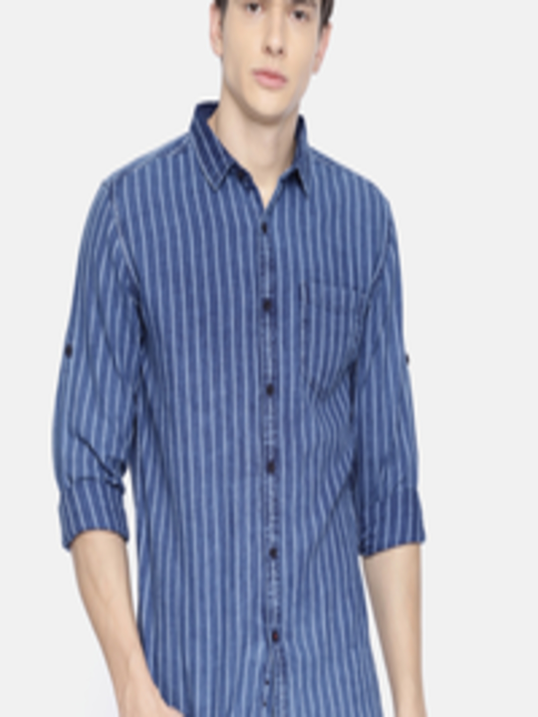Buy Ecko Unltd Men Blue & White Slim Fit Striped Casual Shirt - Shirts ...