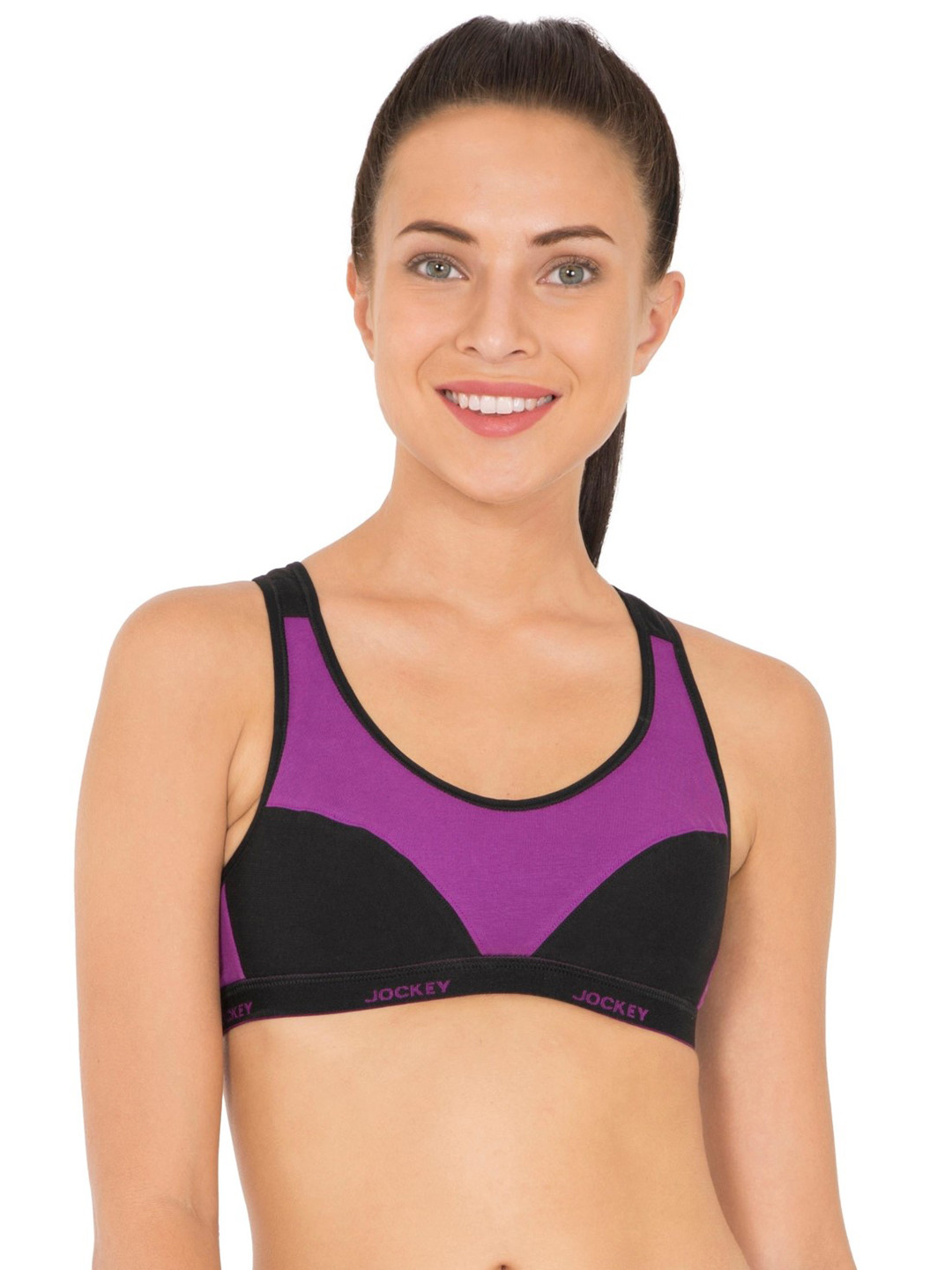 Buy Jockey Purple & Black Colourblocked Non Wired Lightly Padded Sports